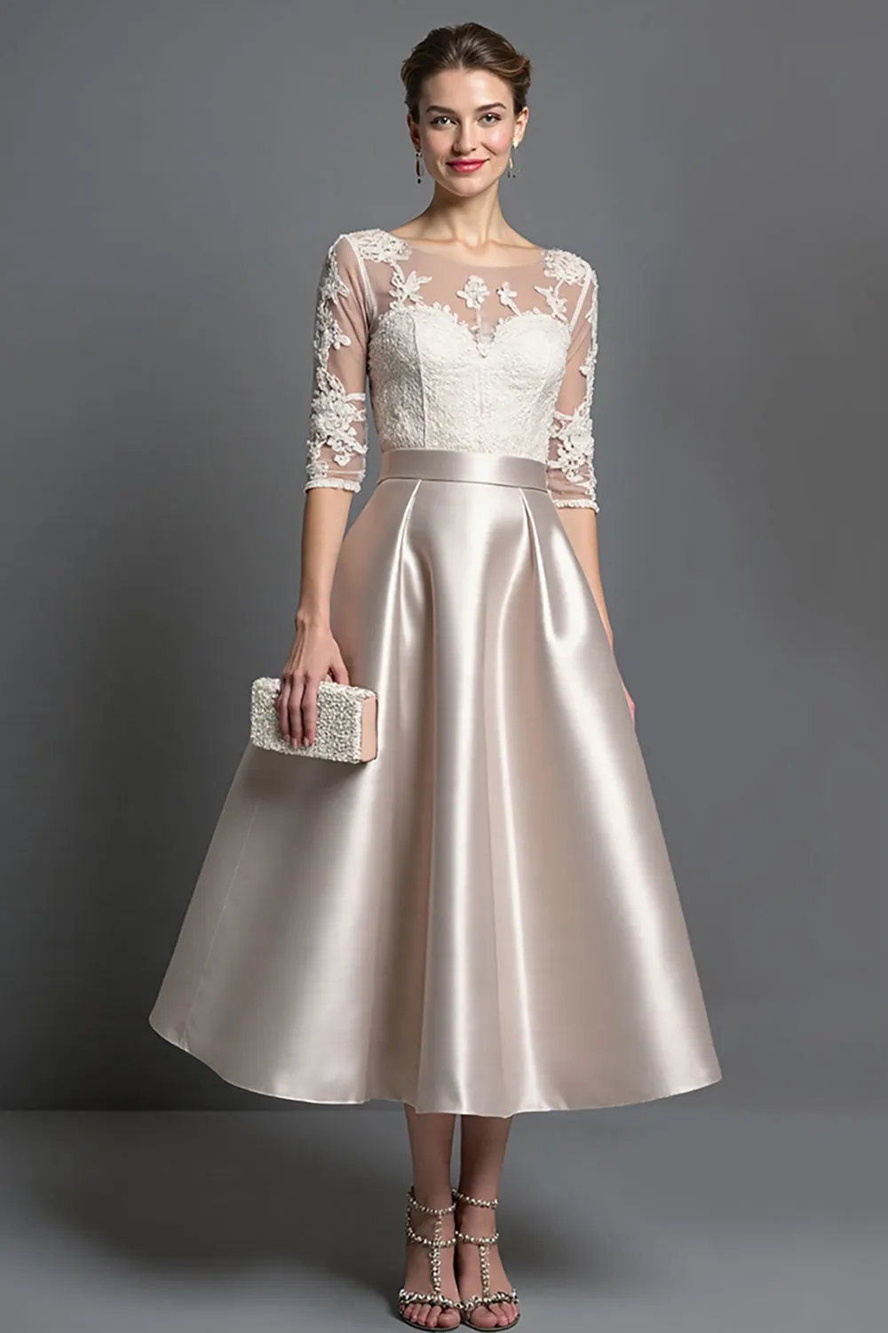 Apricot Satin A Line Mother Of The Bride Dress With Appliques sold by Zapaka
