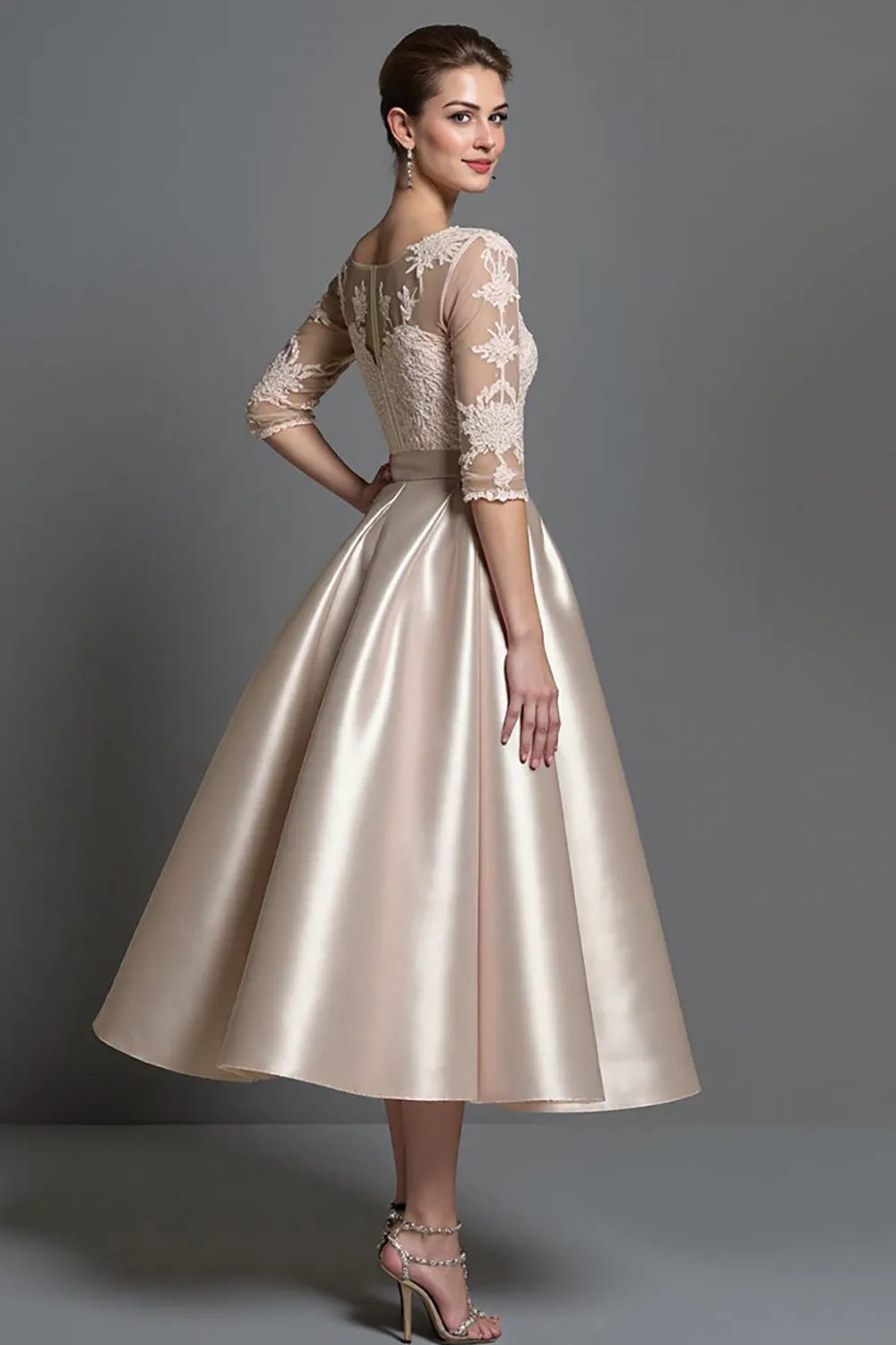 Apricot Satin A Line Mother Of The Bride Dress With Appliques sold by Zapaka product image thumbnail 2