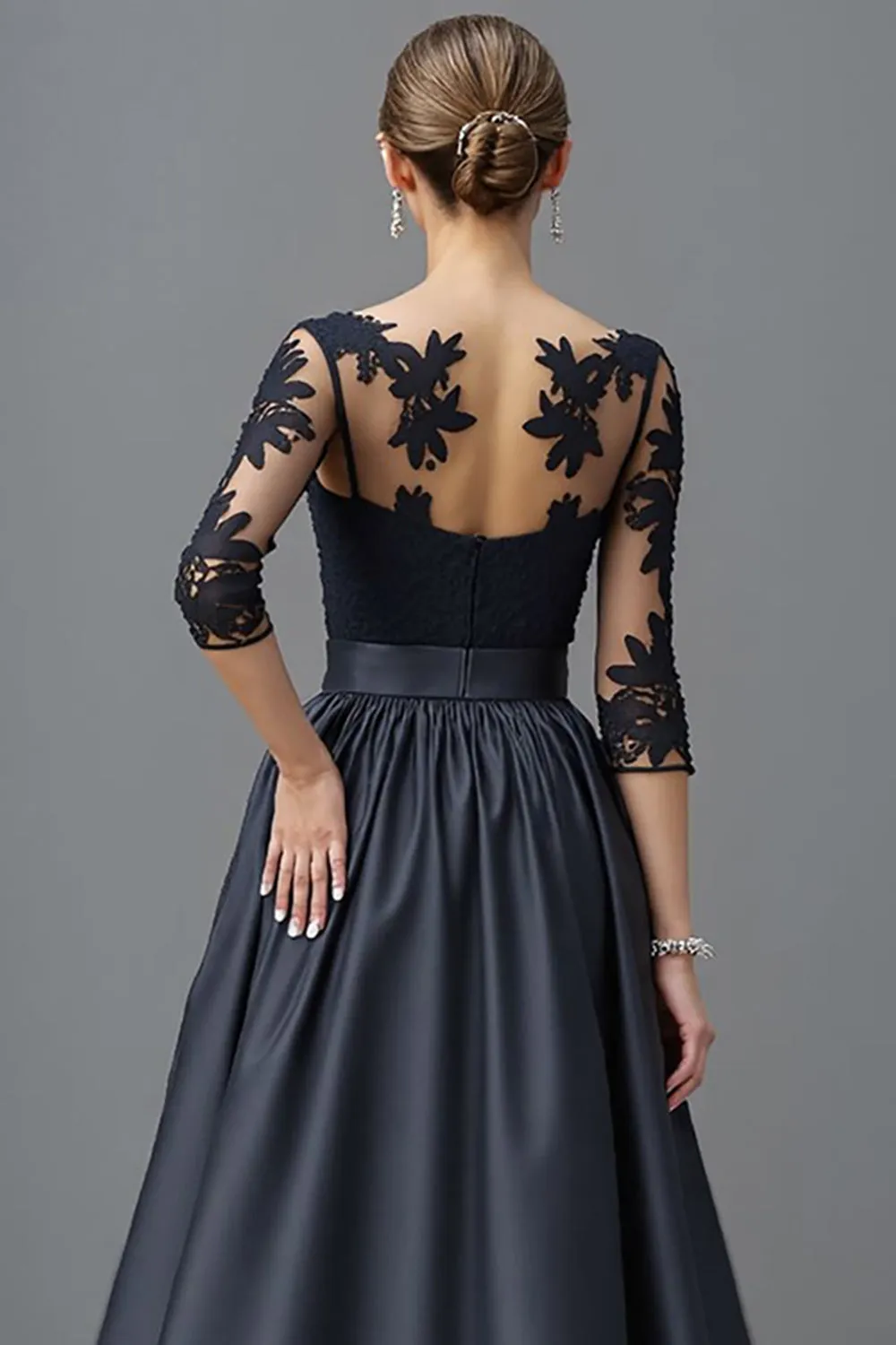 Navy A Line Satin Mother Of The Bride Dress With Appliques sold by Zapaka product image thumbnail 4