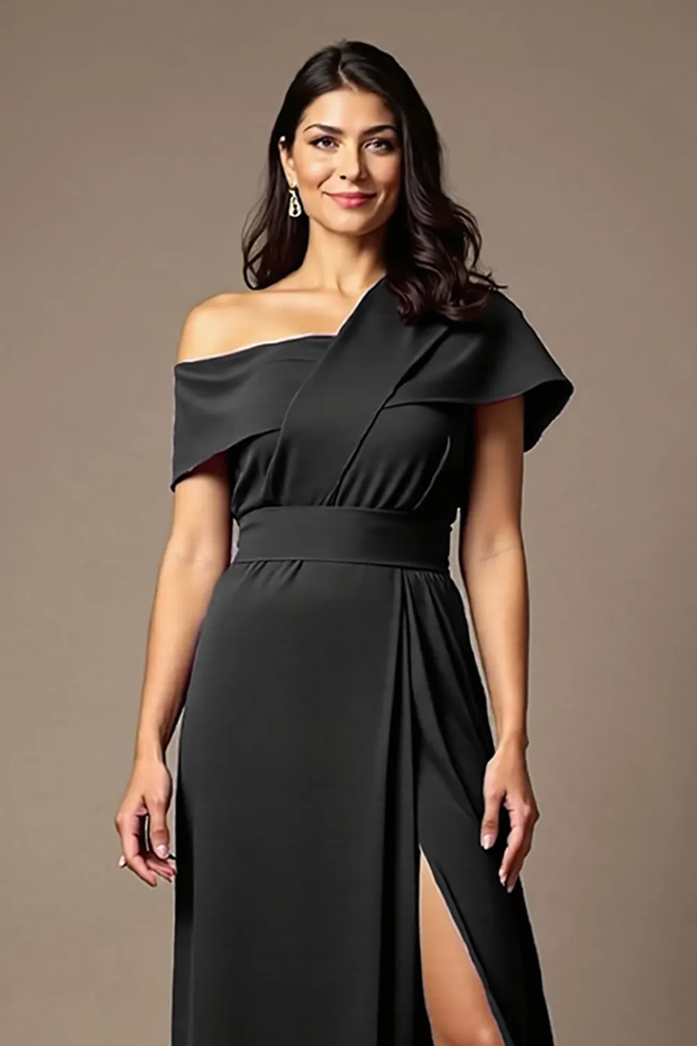 Black Off The Shoulder A Line Mother Of The Bride Dress With Slit sold by Zapaka product image thumbnail 2