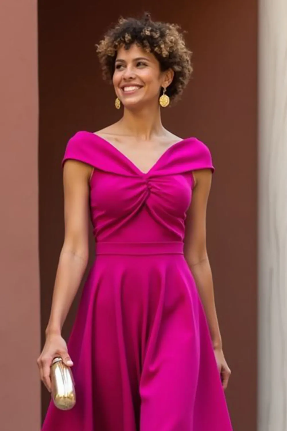 Fuchsia Off The Shoulder A Line Mother Of The Bride Dress sold by Zapaka product image thumbnail 2