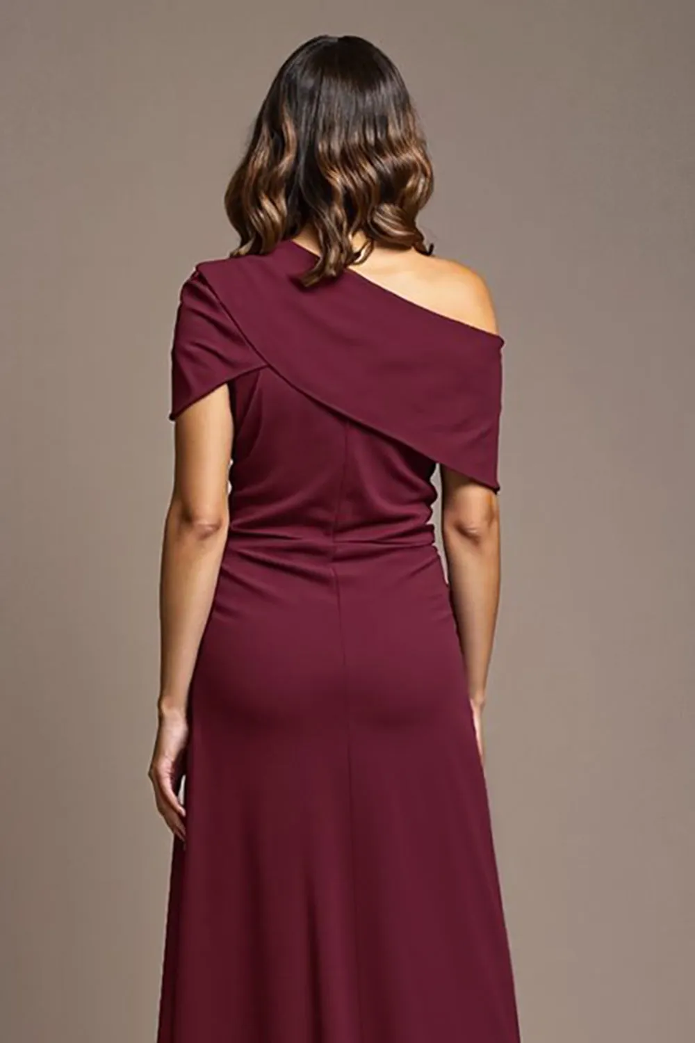 Burgundy A Line Long Mother Of The Bride Dress With Slit sold by Zapaka product image thumbnail 4