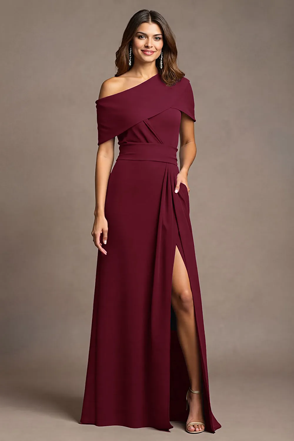 Burgundy A Line Long Mother Of The Bride Dress With Slit sold by Zapaka