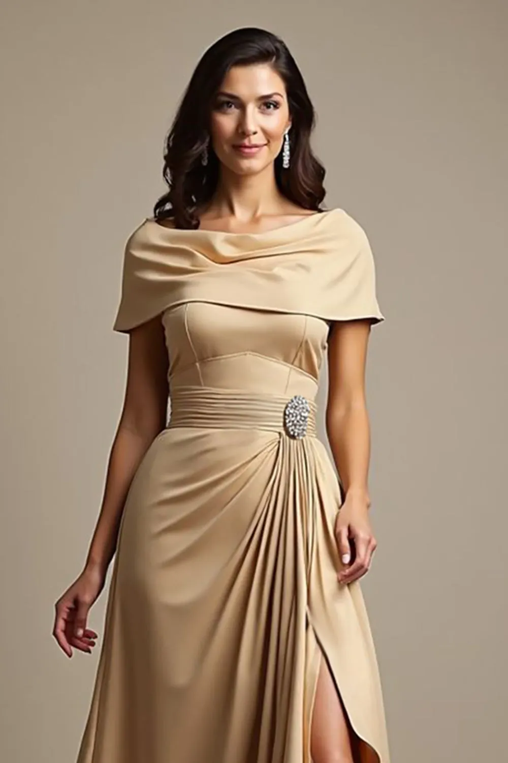 Champagne Off The Shoulder Ruched A Line Mother Of The Bride Dress sold by Zapaka product image thumbnail 2