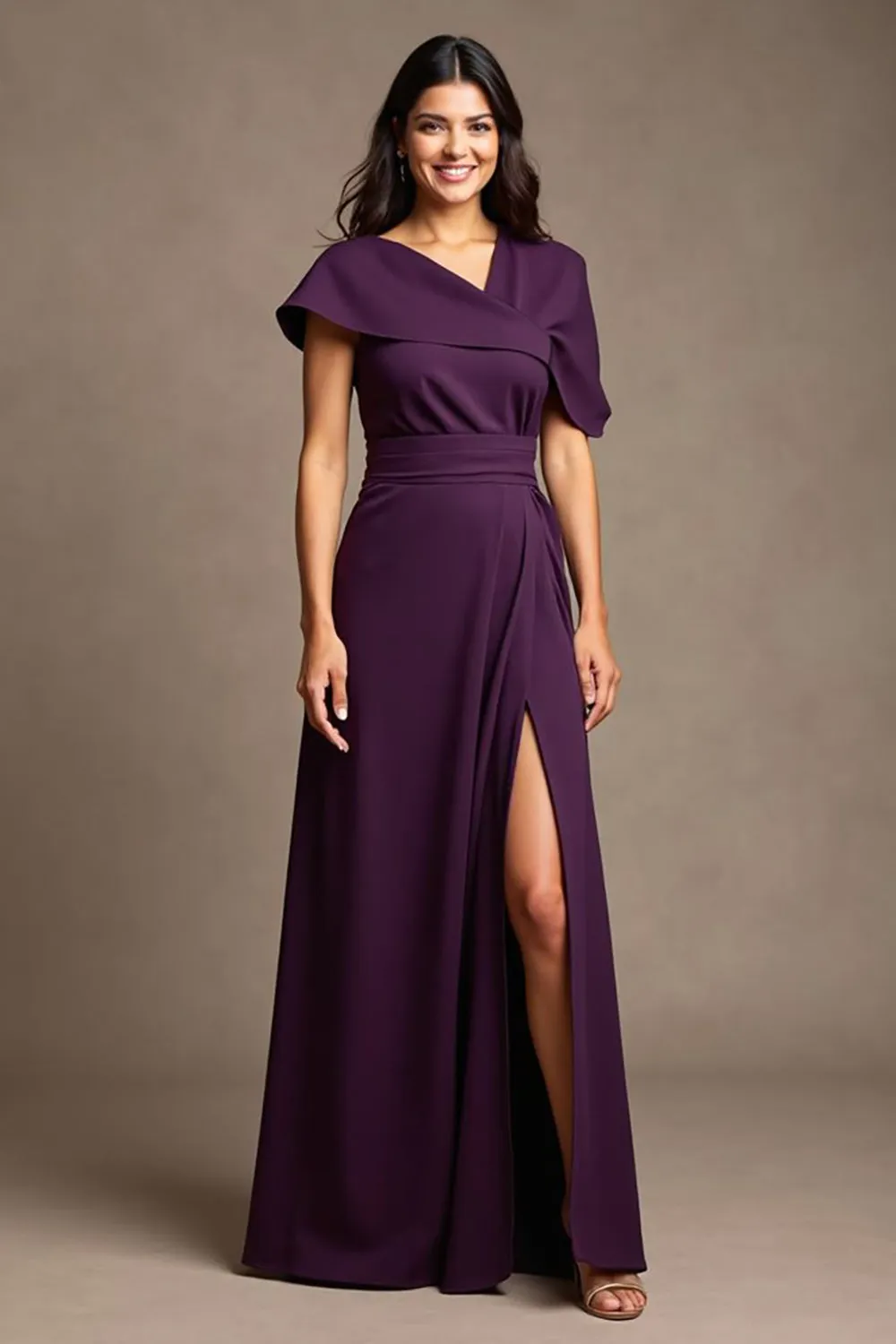 Grape A Line Long Mother Of The Bride Dress With Slit sold by Zapaka
