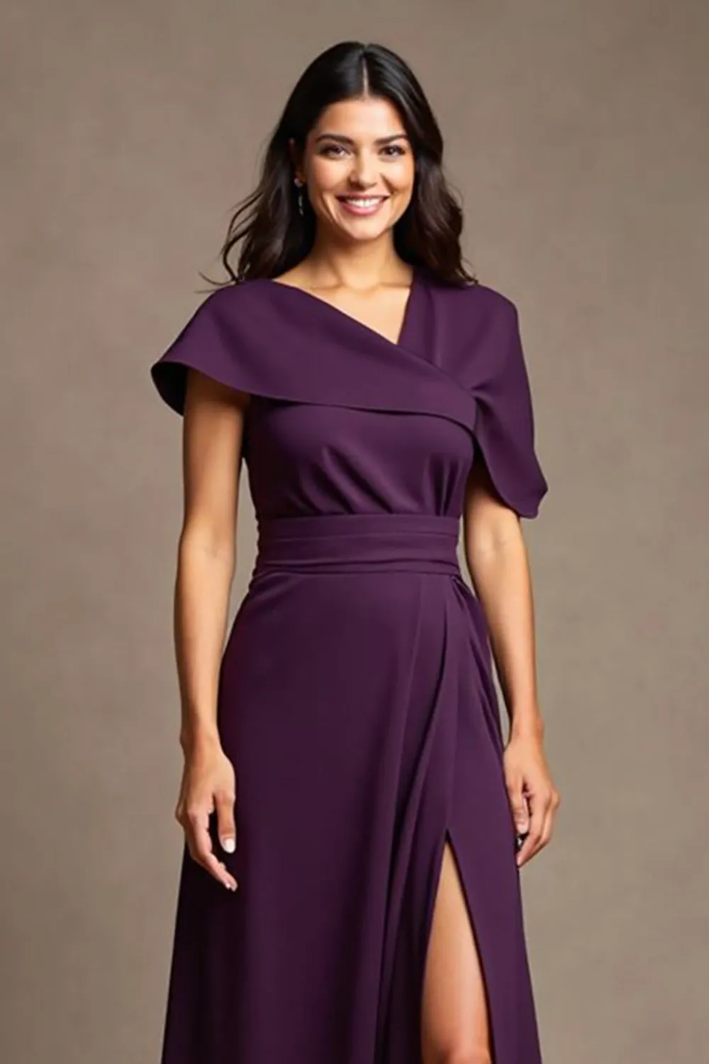 Grape A Line Long Mother Of The Bride Dress With Slit sold by Zapaka product image thumbnail 2