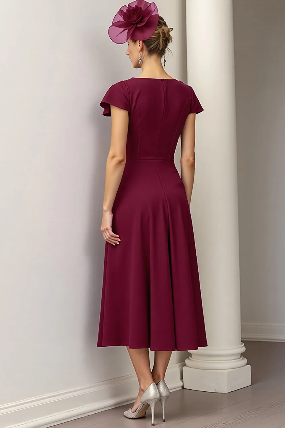 Burgundy A Line Floral Mother Of The Bride Dress sold by Zapaka product image thumbnail 2