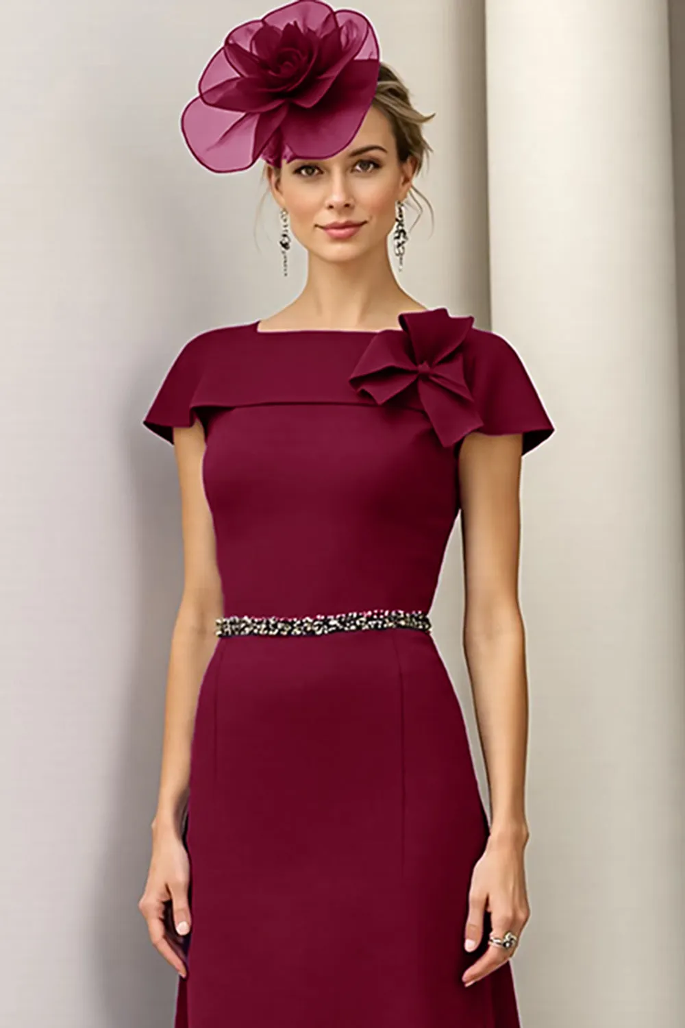 Burgundy A Line Floral Mother Of The Bride Dress sold by Zapaka product image thumbnail 3