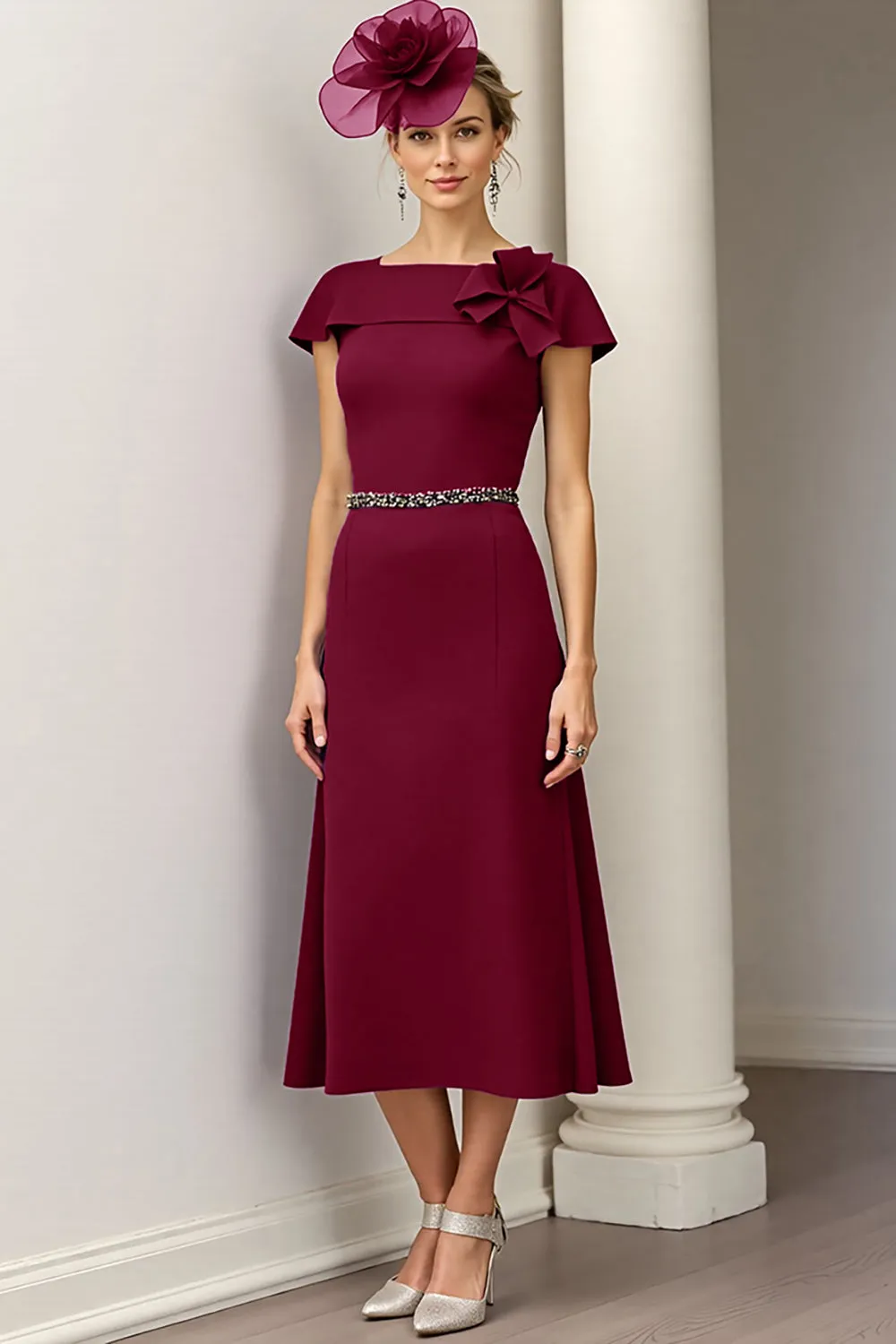 Burgundy A Line Floral Mother Of The Bride Dress sold by Zapaka