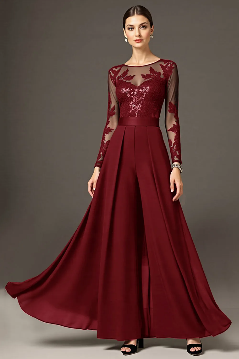 Black Long Sleeve A Line Mother Of The Bride Dress With Appliques sold by Zapaka product image thumbnail 3