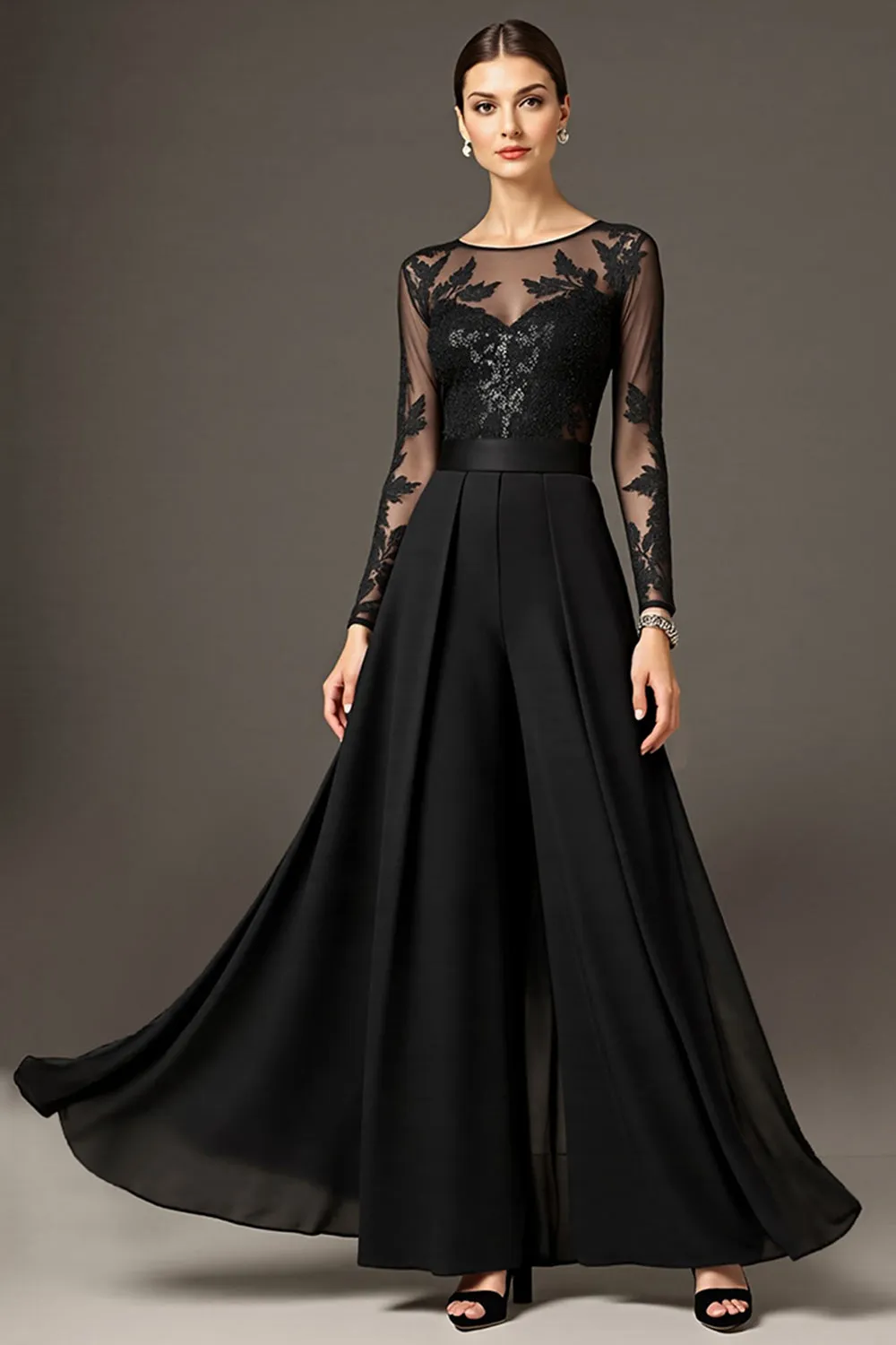 Black Long Sleeve A Line Mother Of The Bride Dress With Appliques sold by Zapaka