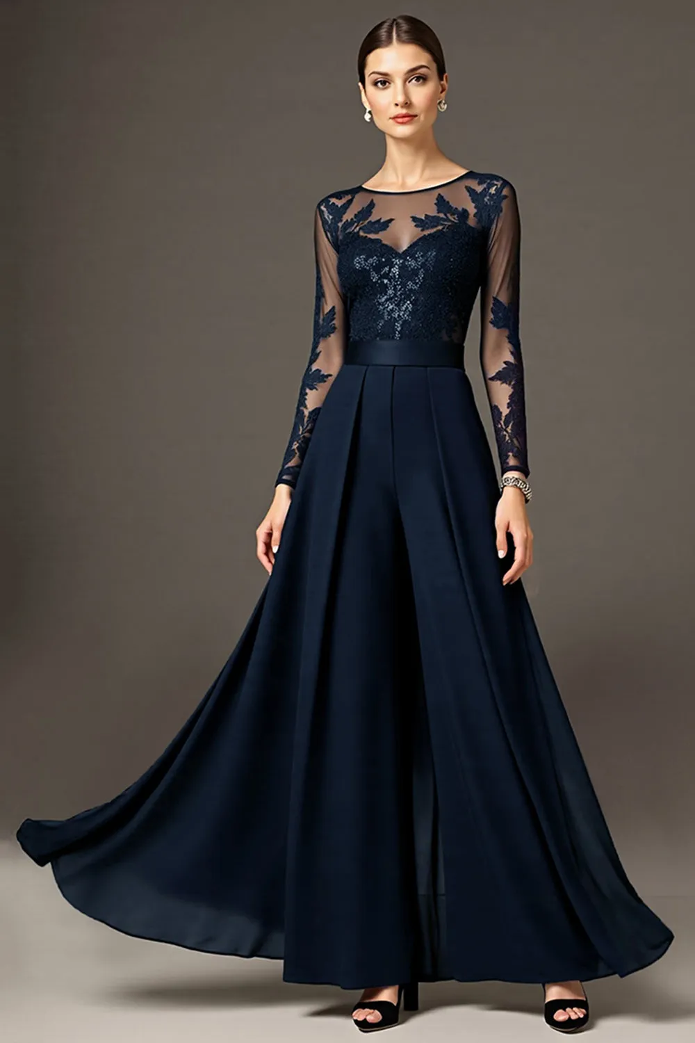 Black Long Sleeve A Line Mother Of The Bride Dress With Appliques sold by Zapaka product image thumbnail 5