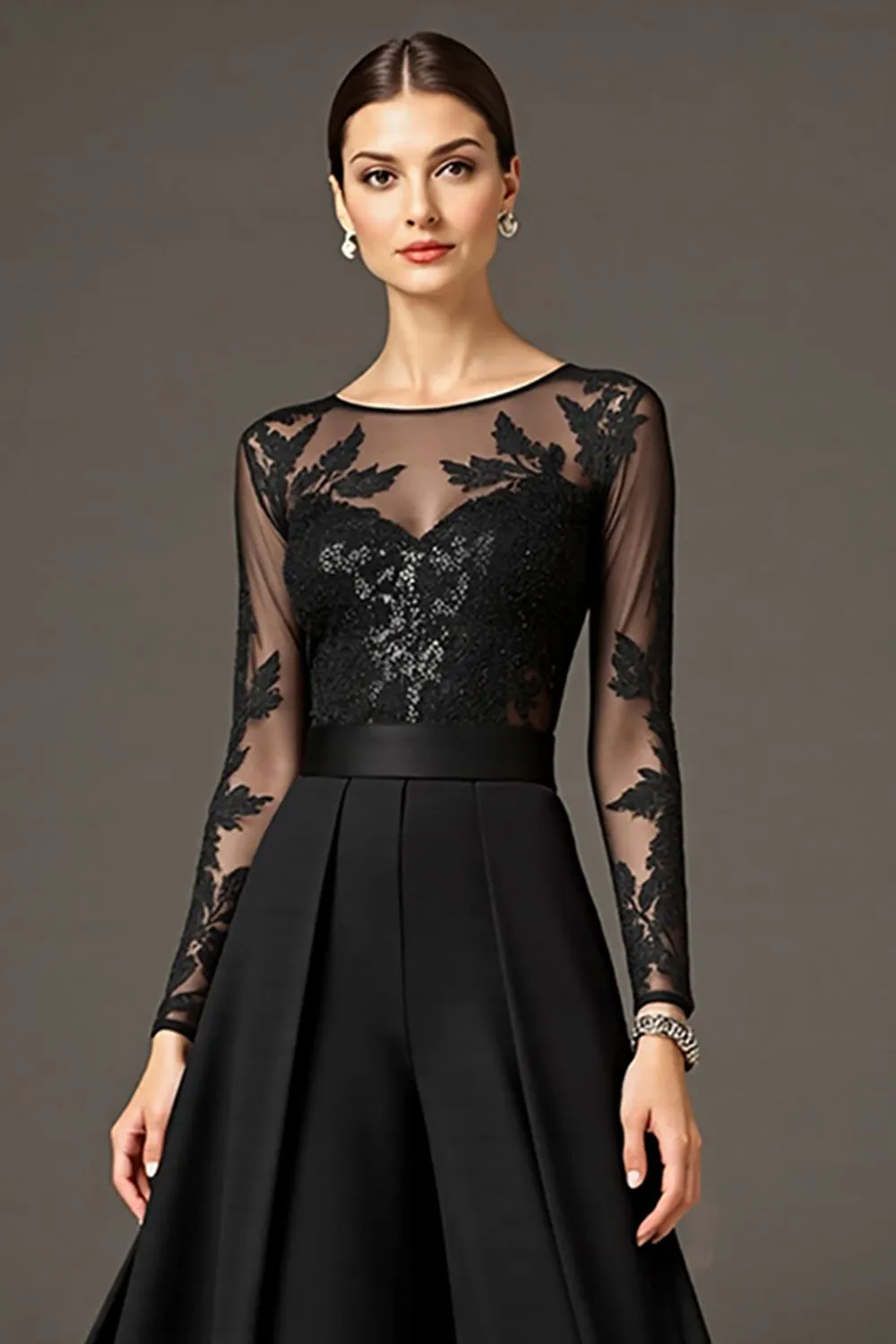 Black Long Sleeve A Line Mother Of The Bride Dress With Appliques sold by Zapaka product image thumbnail 2