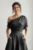 Black Satin A Line Mother Of The Bride Dress With Pockets sold by Zapaka