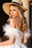 Off The Shoulder White A Line Cocktail Dress with Feathers sold by Zapaka