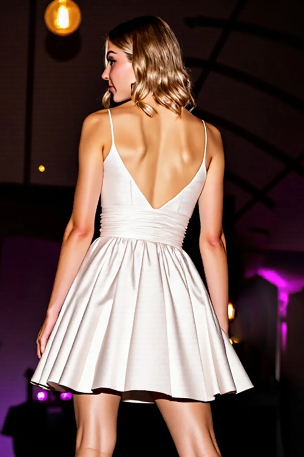 White A Line Pleated Satin Short Graduation Dress sold by Zapaka product image thumbnail 4