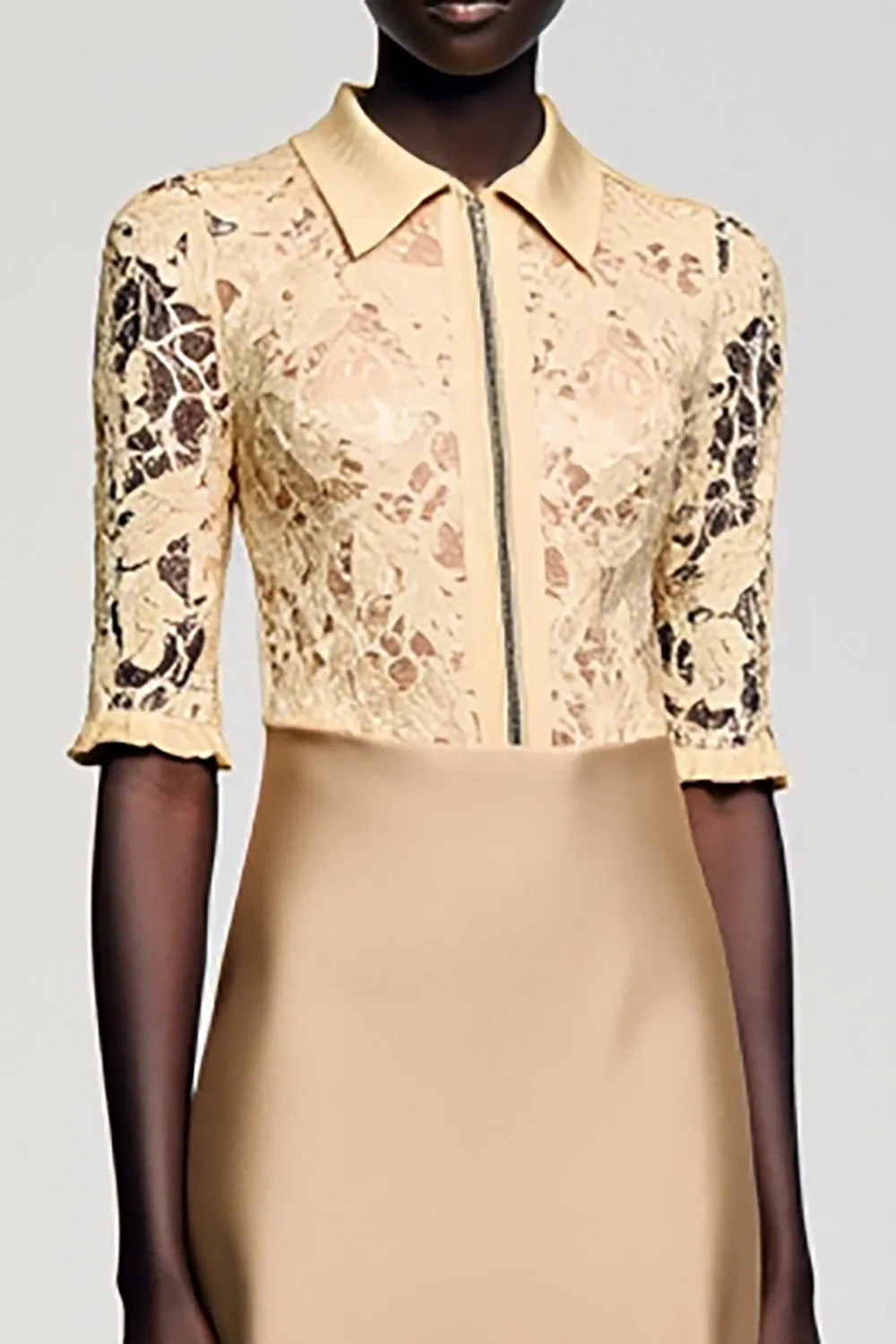 Champagne Lace Half Sleeve Midi Wedding Guest Dress sold by Zapaka product image thumbnail 3