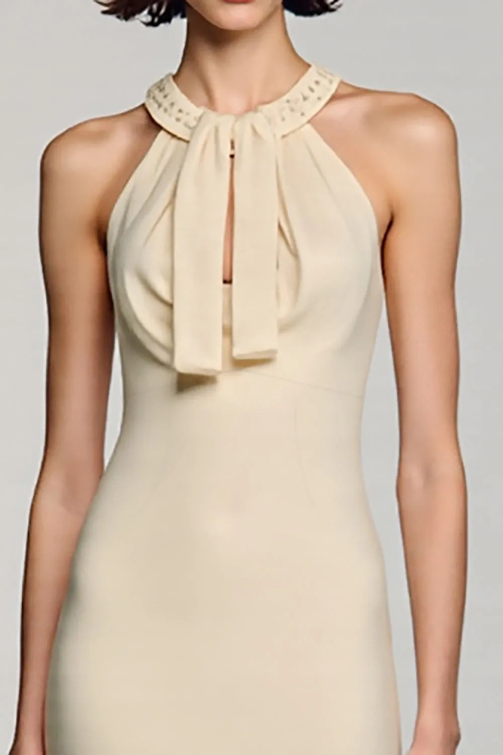 Spandex Apricot Halter Sheath Wedding Guest Dress sold by Zapaka product image thumbnail 3