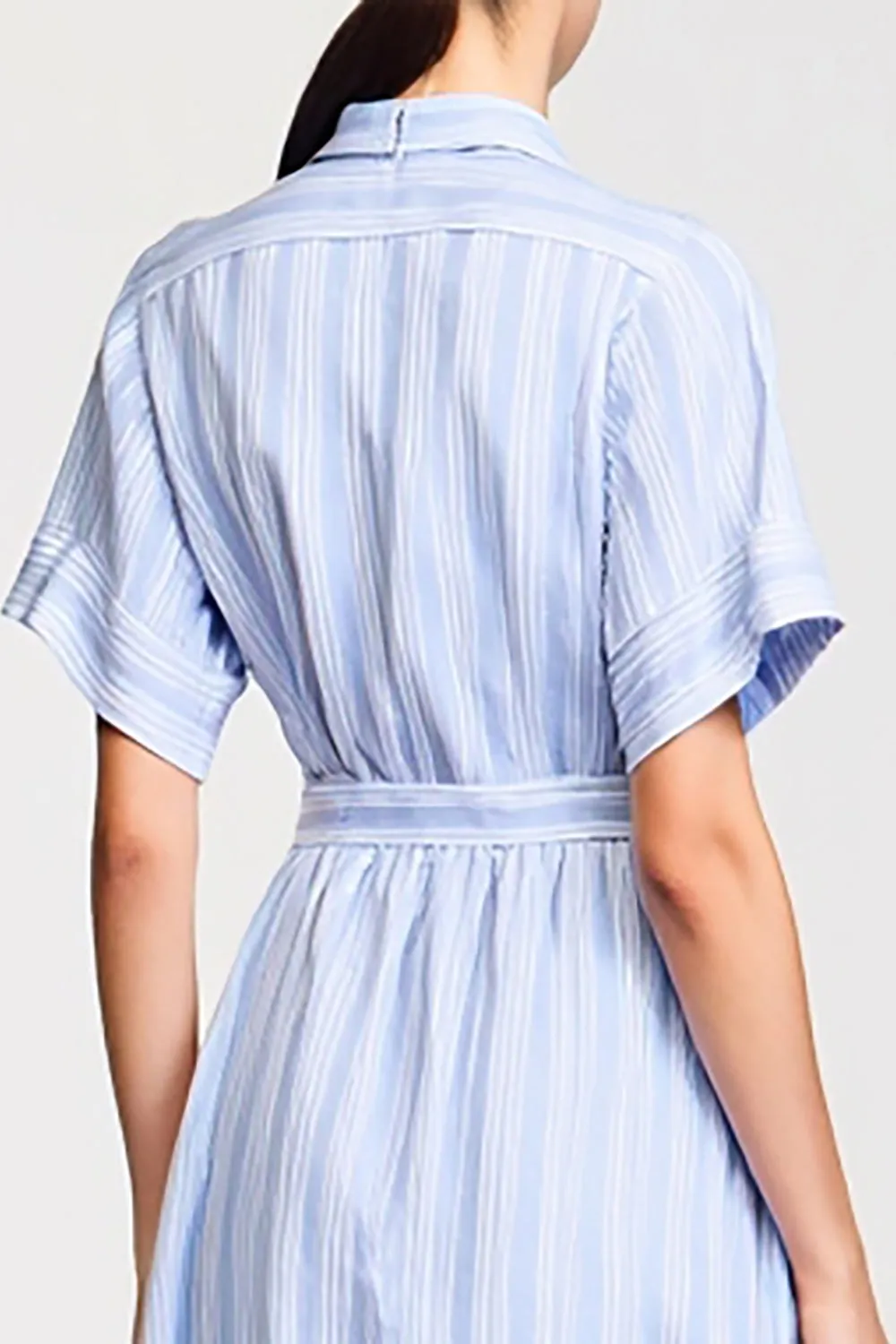 Blue Striped A Line Lapel Midi Wedding Guest Dress sold by Zapaka product image thumbnail 4