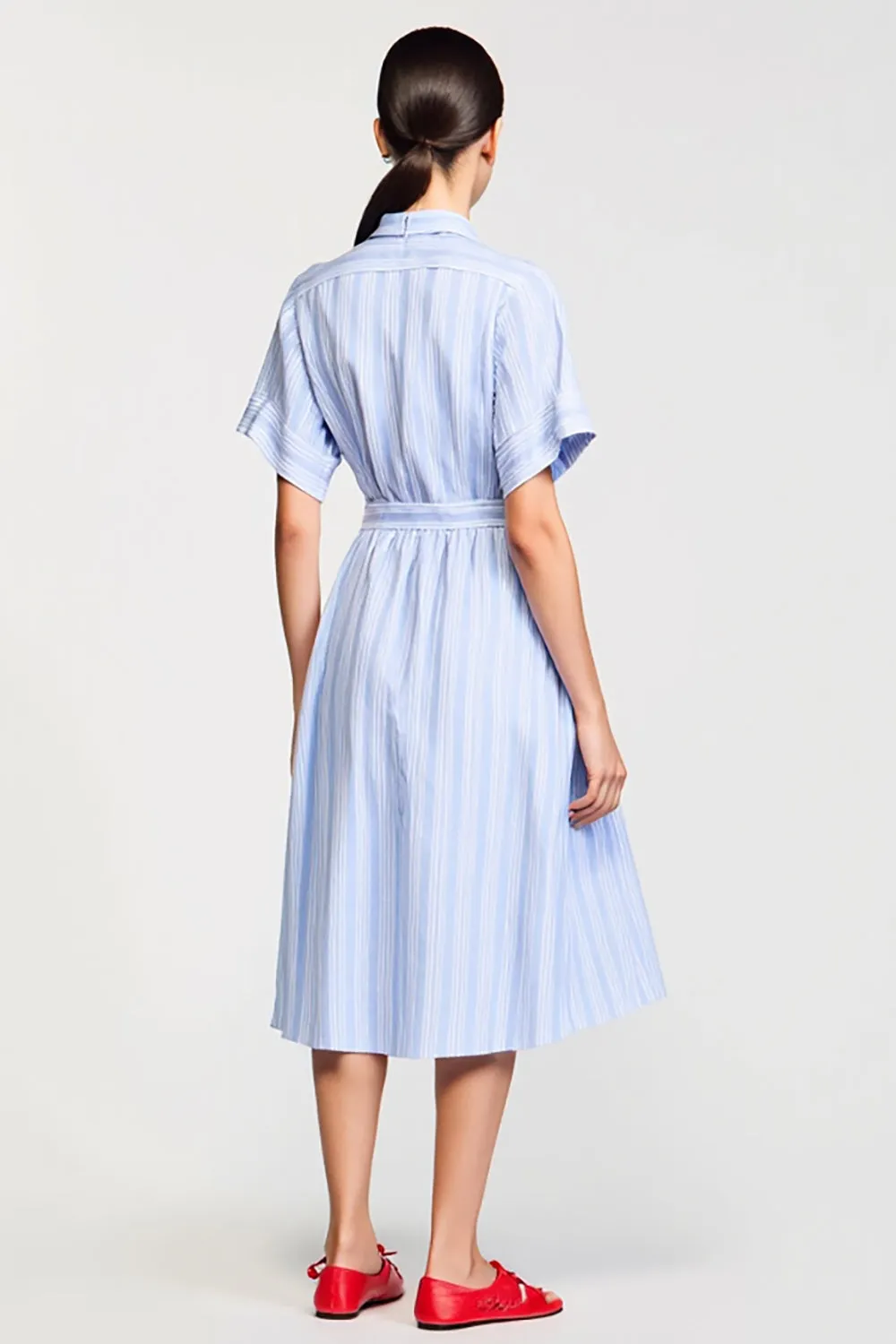 Blue Striped A Line Lapel Midi Wedding Guest Dress sold by Zapaka product image thumbnail 2