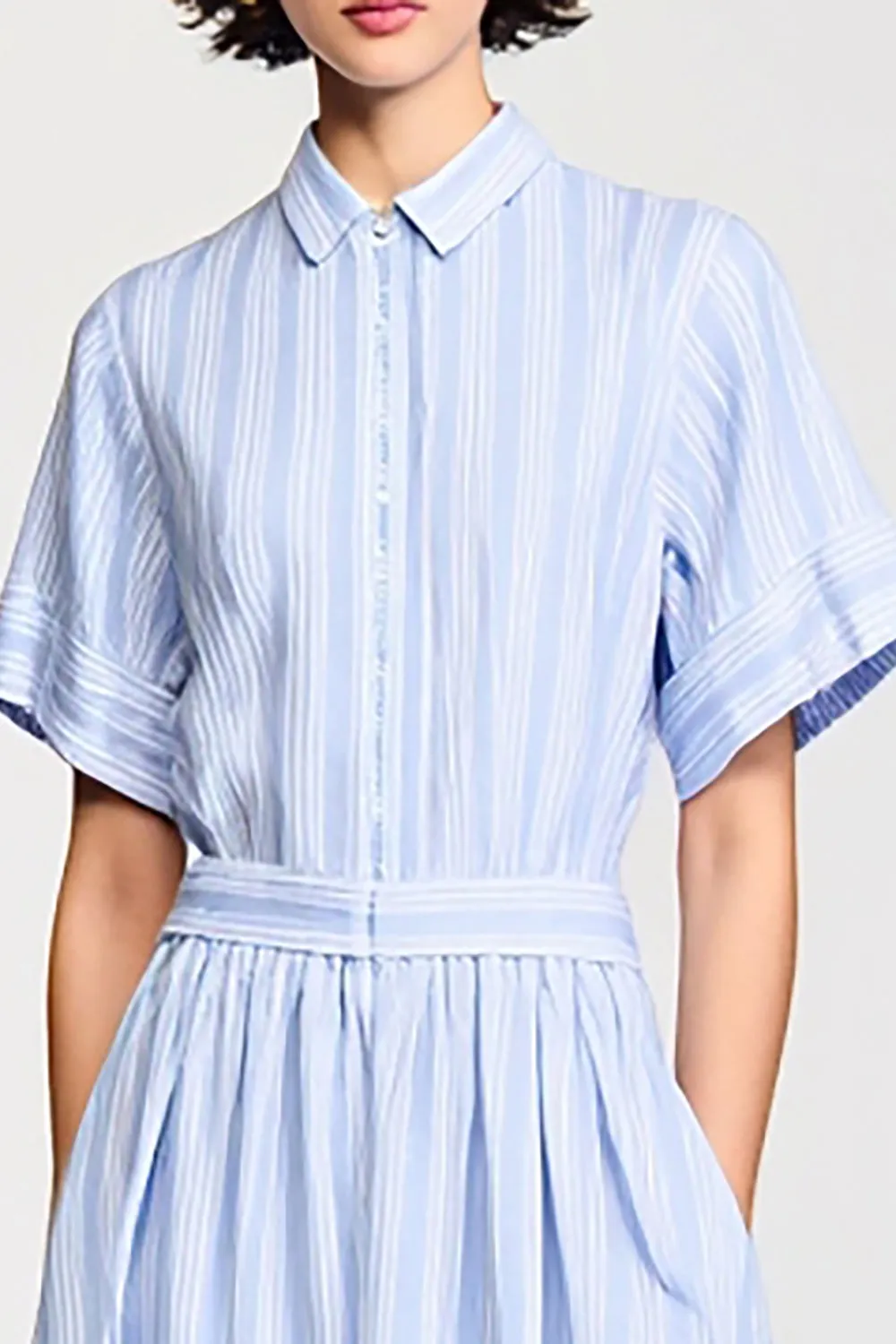Blue Striped A Line Lapel Midi Wedding Guest Dress sold by Zapaka product image thumbnail 3