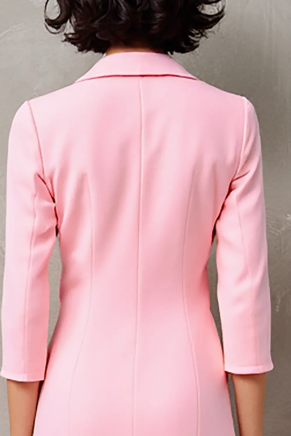 Pink Notched Lapel Floral 3/4 sleeve Wedding Guest Dress sold by Zapaka product image thumbnail 4