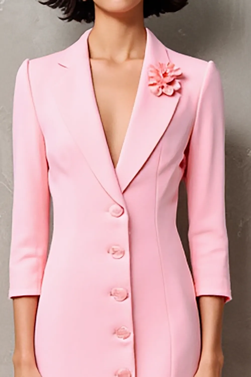 Pink Notched Lapel Floral 3/4 sleeve Wedding Guest Dress sold by Zapaka product image thumbnail 3
