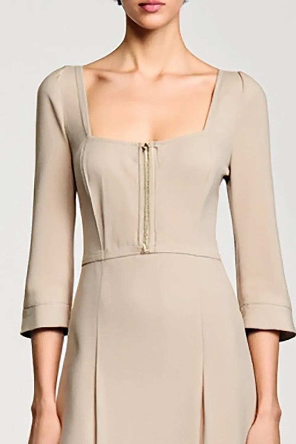 Apricot A Line Square Neck 3/4 Sleeves Wedding Guest Dress sold by Zapaka product image thumbnail 3