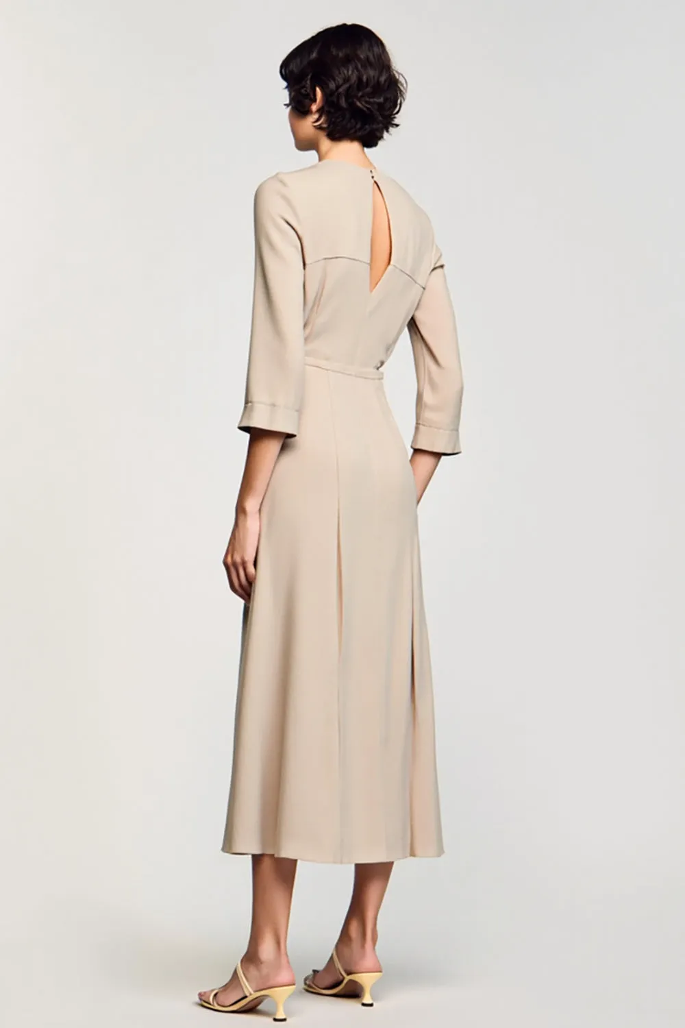 Apricot A Line Square Neck 3/4 Sleeves Wedding Guest Dress sold by Zapaka product image thumbnail 2