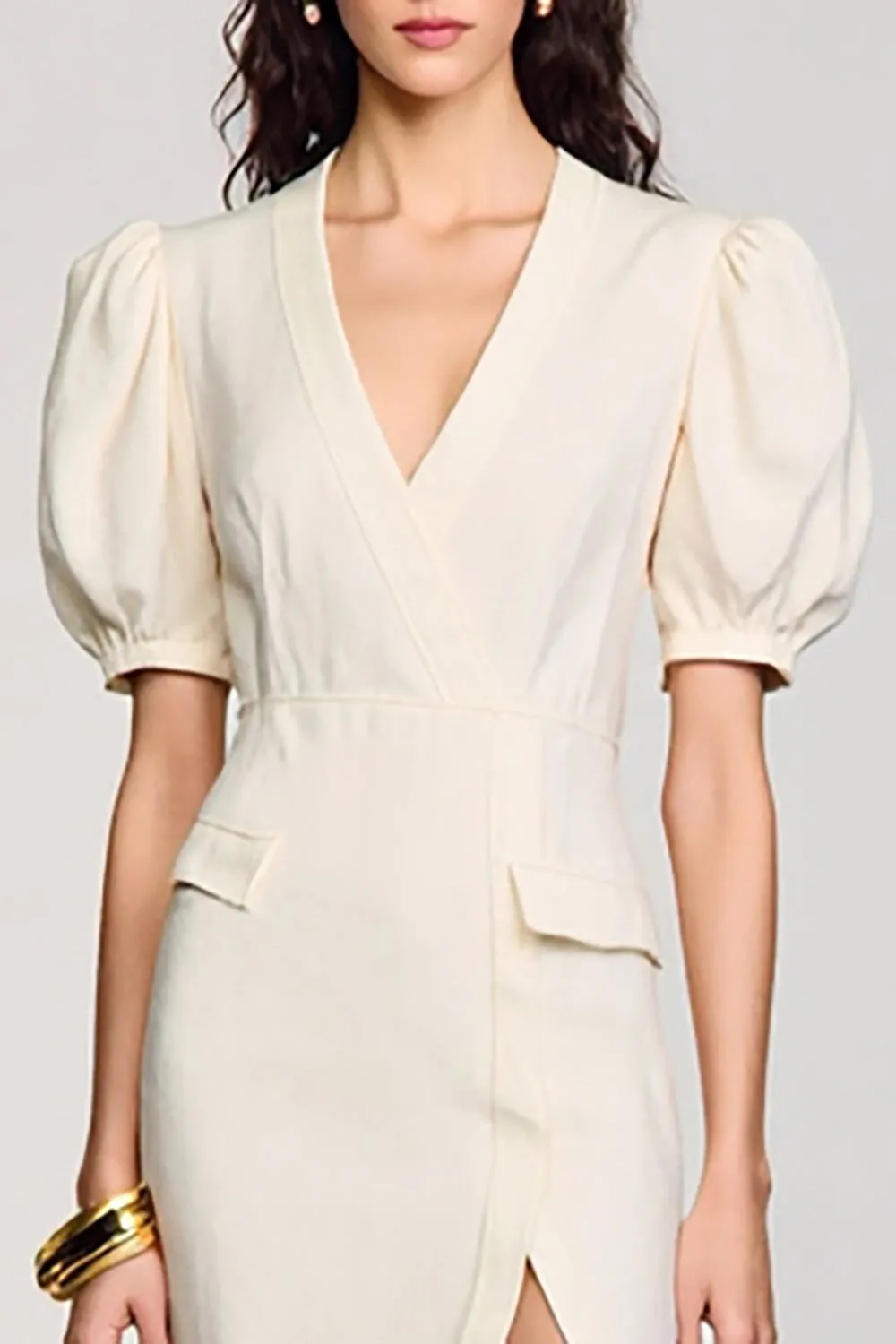 Apricot Sheath V-Neck Wedding Guest Dress with Slit sold by Zapaka product image thumbnail 3