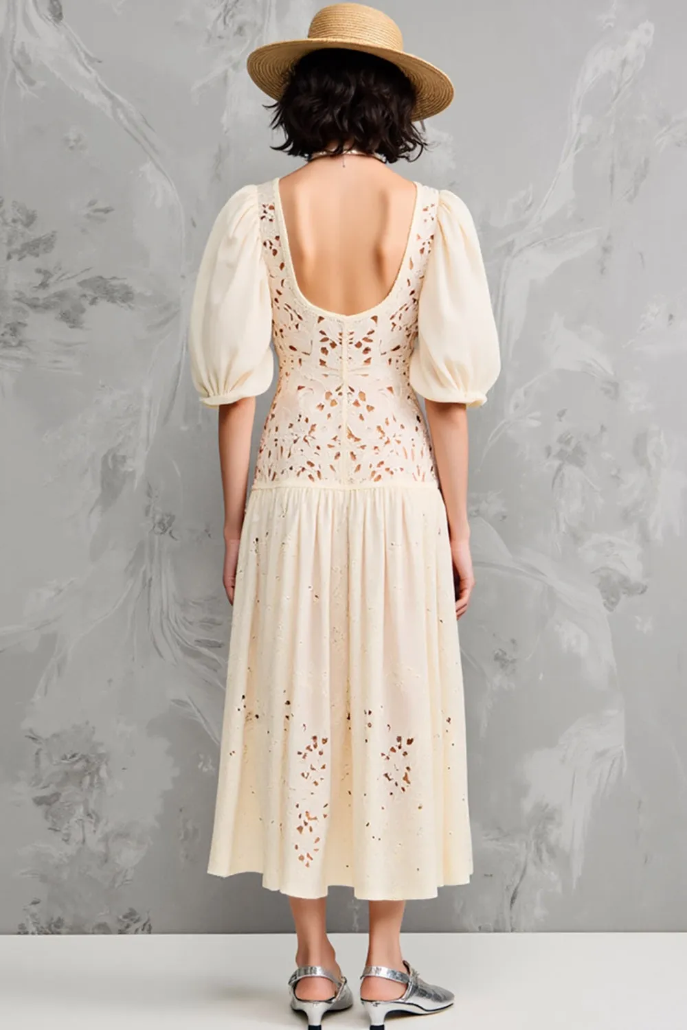 Lace Apricot A Line Midi Wedding Guest Dress sold by Zapaka product image thumbnail 2