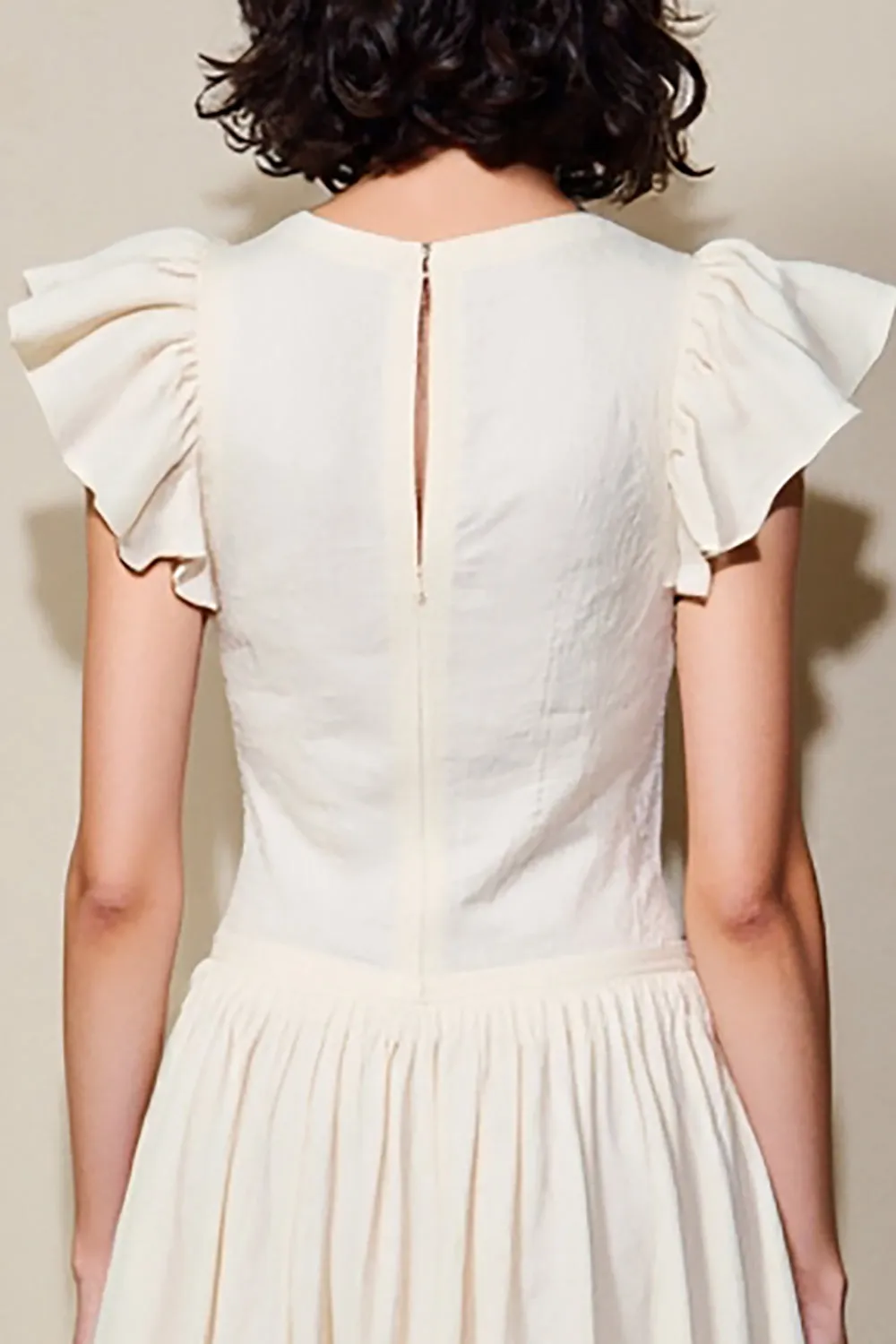 White V Neck Ruffled Sleeve A Line Wedding Guest Dress sold by Zapaka product image thumbnail 4