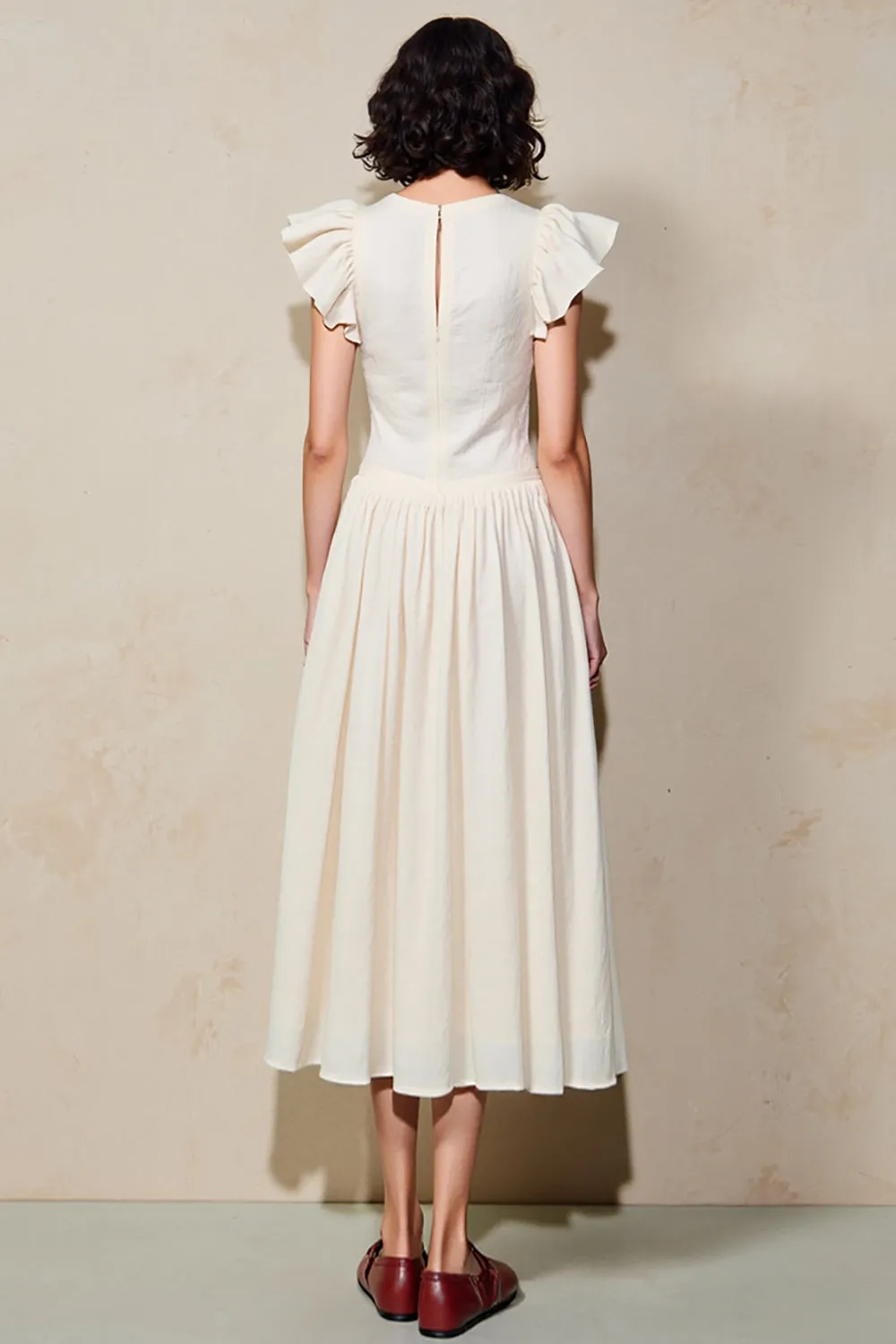 White V Neck Ruffled Sleeve A Line Wedding Guest Dress sold by Zapaka product image thumbnail 2