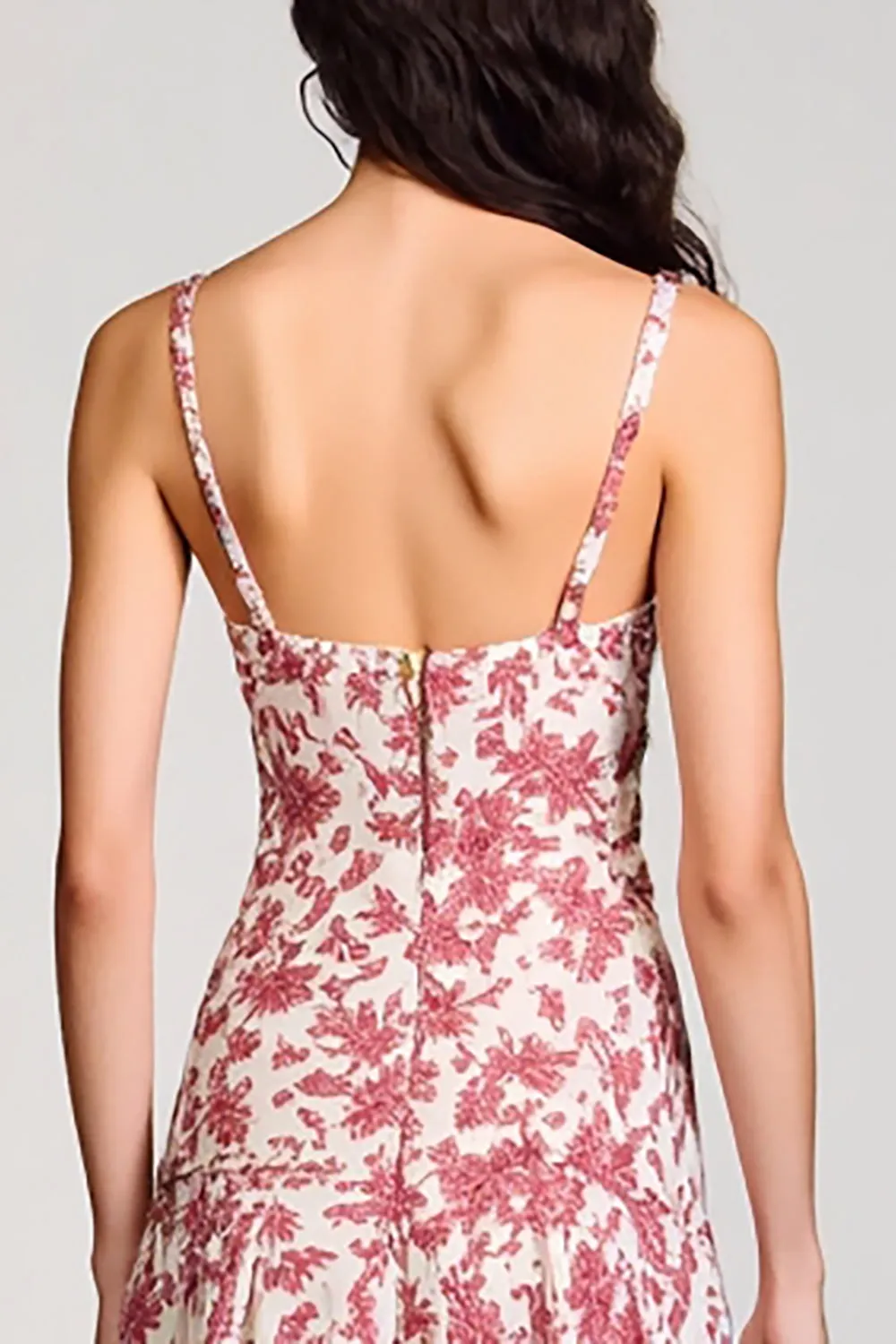 Red Floral Square Neck A Line Wedding Guest Dress sold by Zapaka product image thumbnail 4