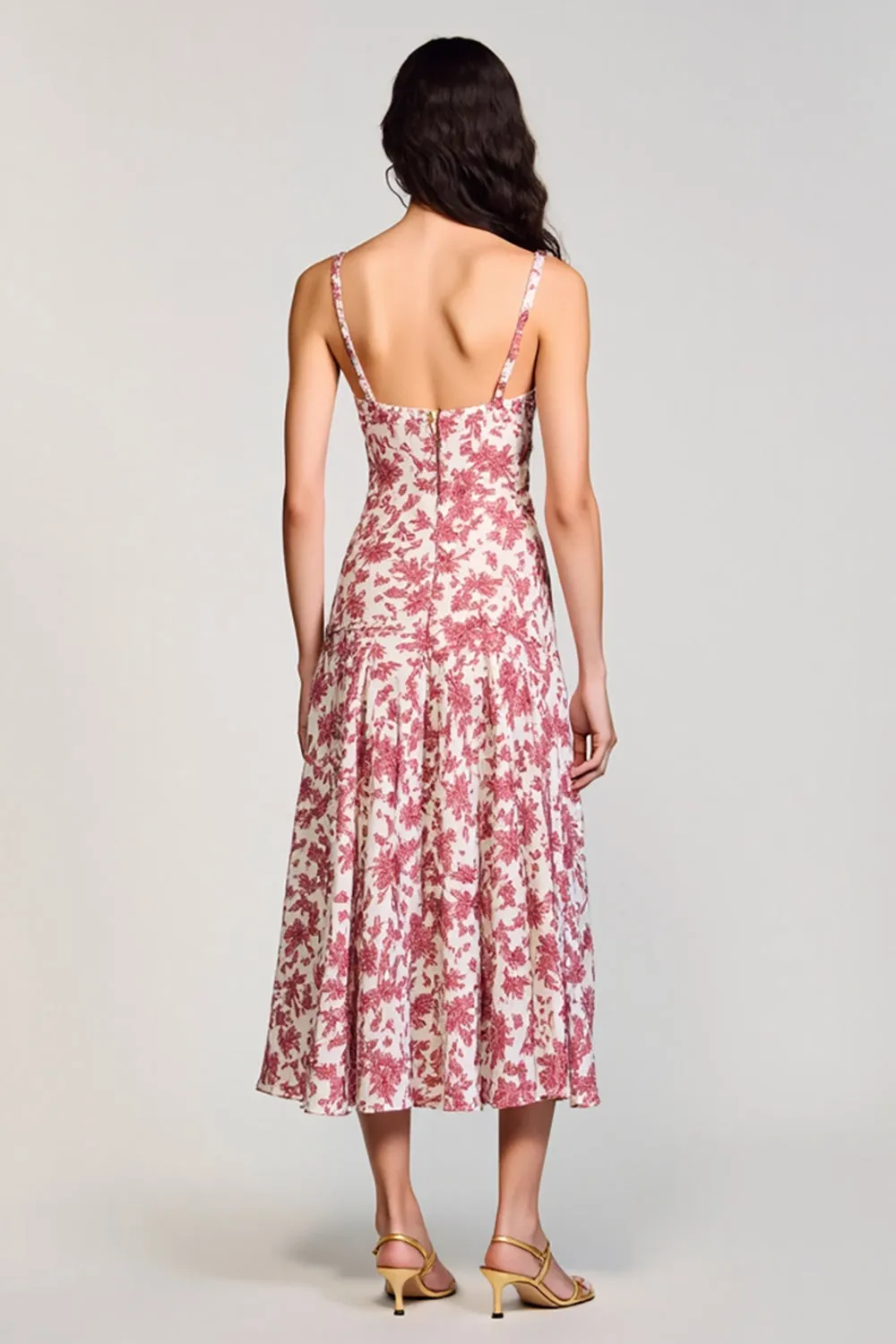 Red Floral Square Neck A Line Wedding Guest Dress sold by Zapaka product image thumbnail 2