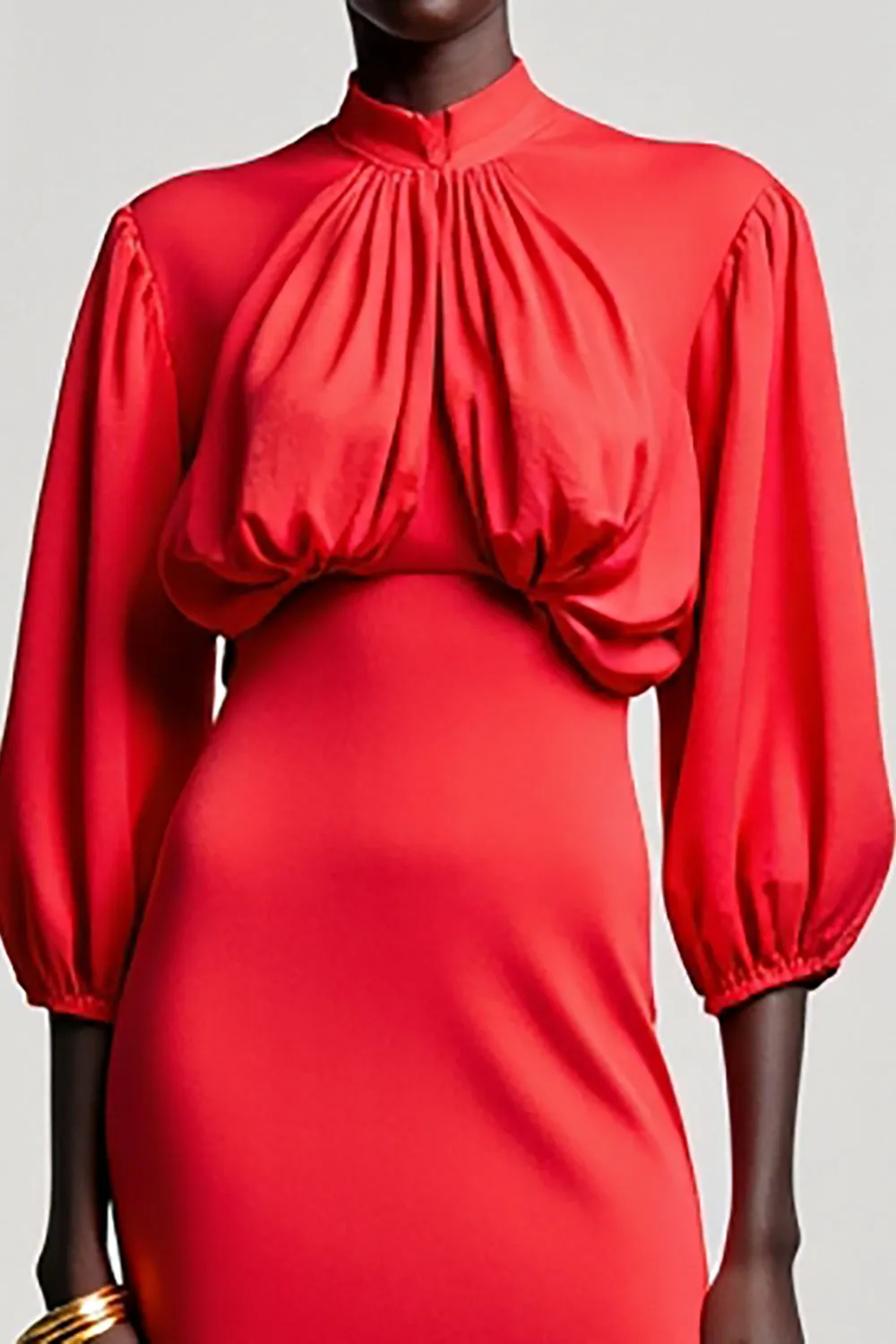 Red Sheath 3/4 Sleeve Midi Wedding Guest Dress sold by Zapaka product image thumbnail 3