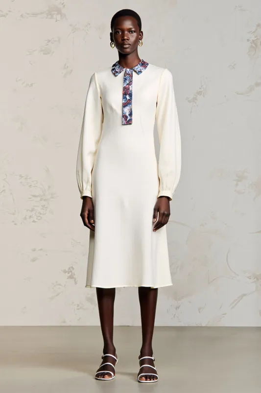 Ivory A Line Long Sleeve Midi Wedding Guest Dress sold by Zapaka