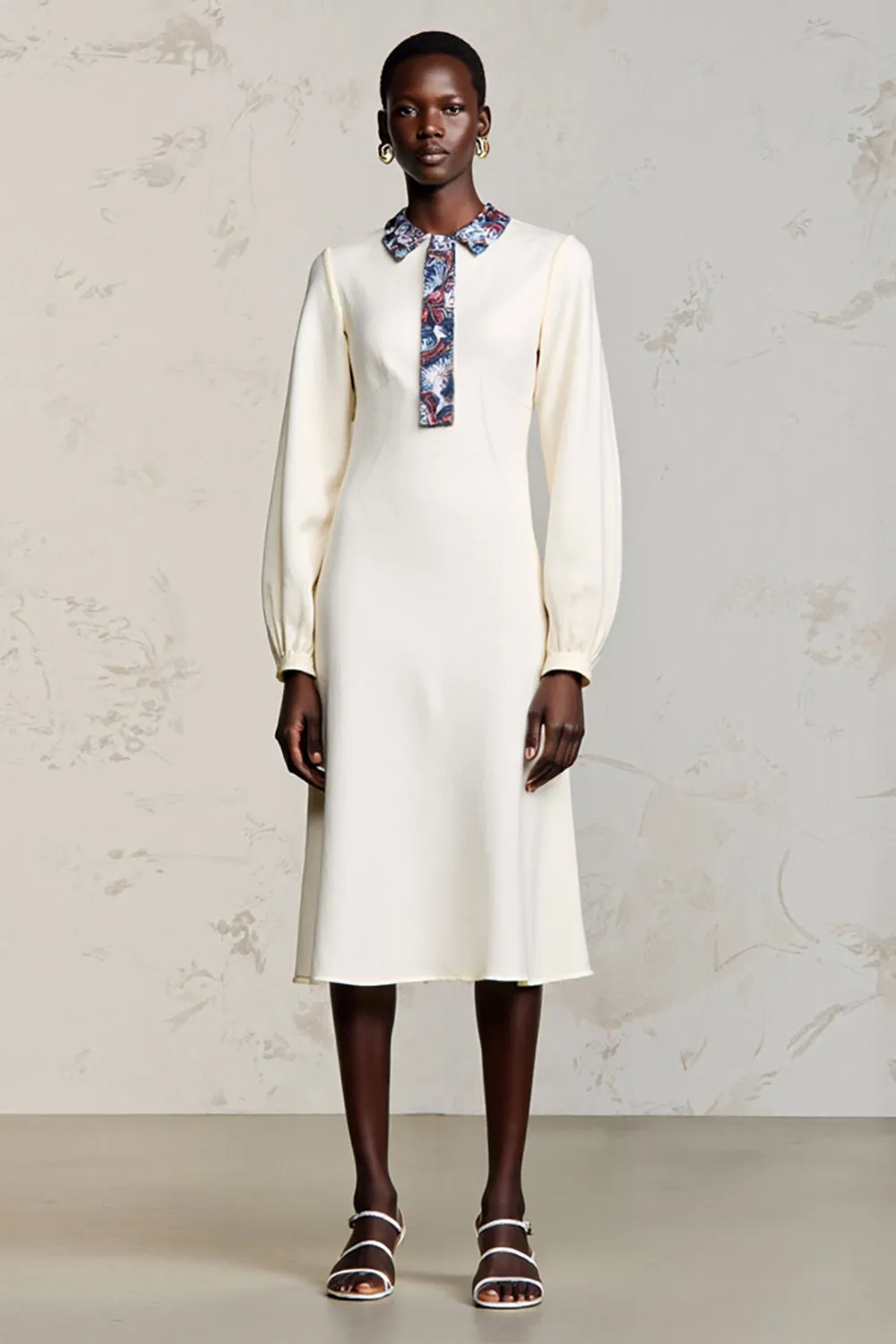 Ivory A Line Long Sleeve Midi Wedding Guest Dress sold by Zapaka