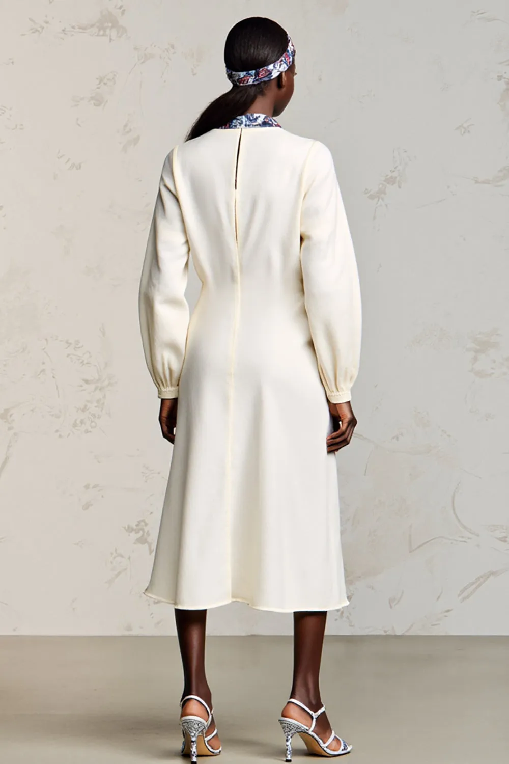 Ivory A Line Long Sleeve Midi Wedding Guest Dress sold by Zapaka product image thumbnail 2