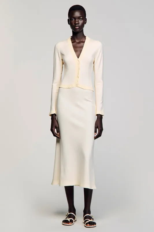 Ivory Sheath Long Sleeve Wedding Guest Dress sold by Zapaka