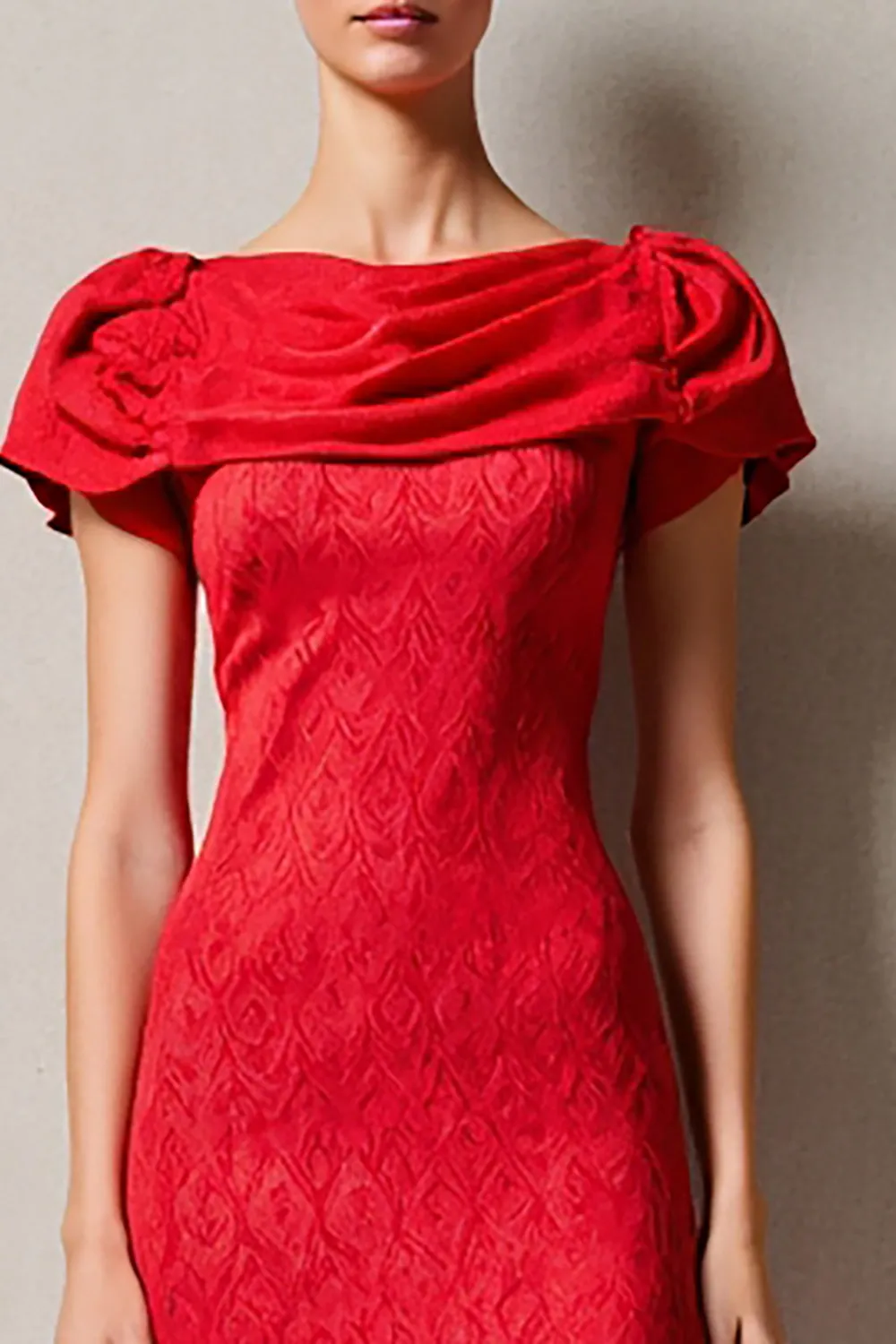 Red Sheath Cowl Neck Midi Wedding Guest Dress sold by Zapaka product image thumbnail 3