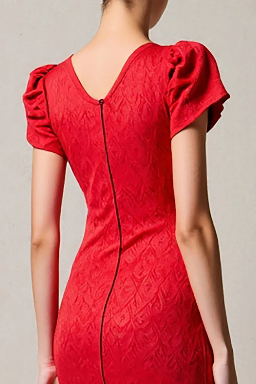 Red Sheath Cowl Neck Midi Wedding Guest Dress sold by Zapaka product image thumbnail 4