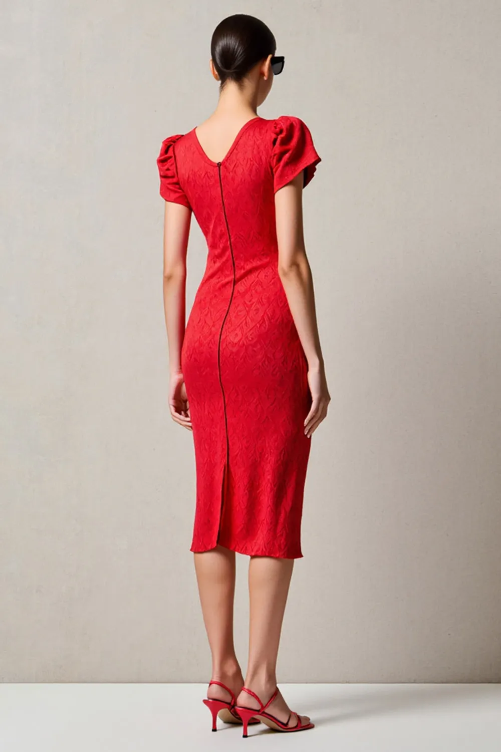 Red Sheath Cowl Neck Midi Wedding Guest Dress sold by Zapaka product image thumbnail 2