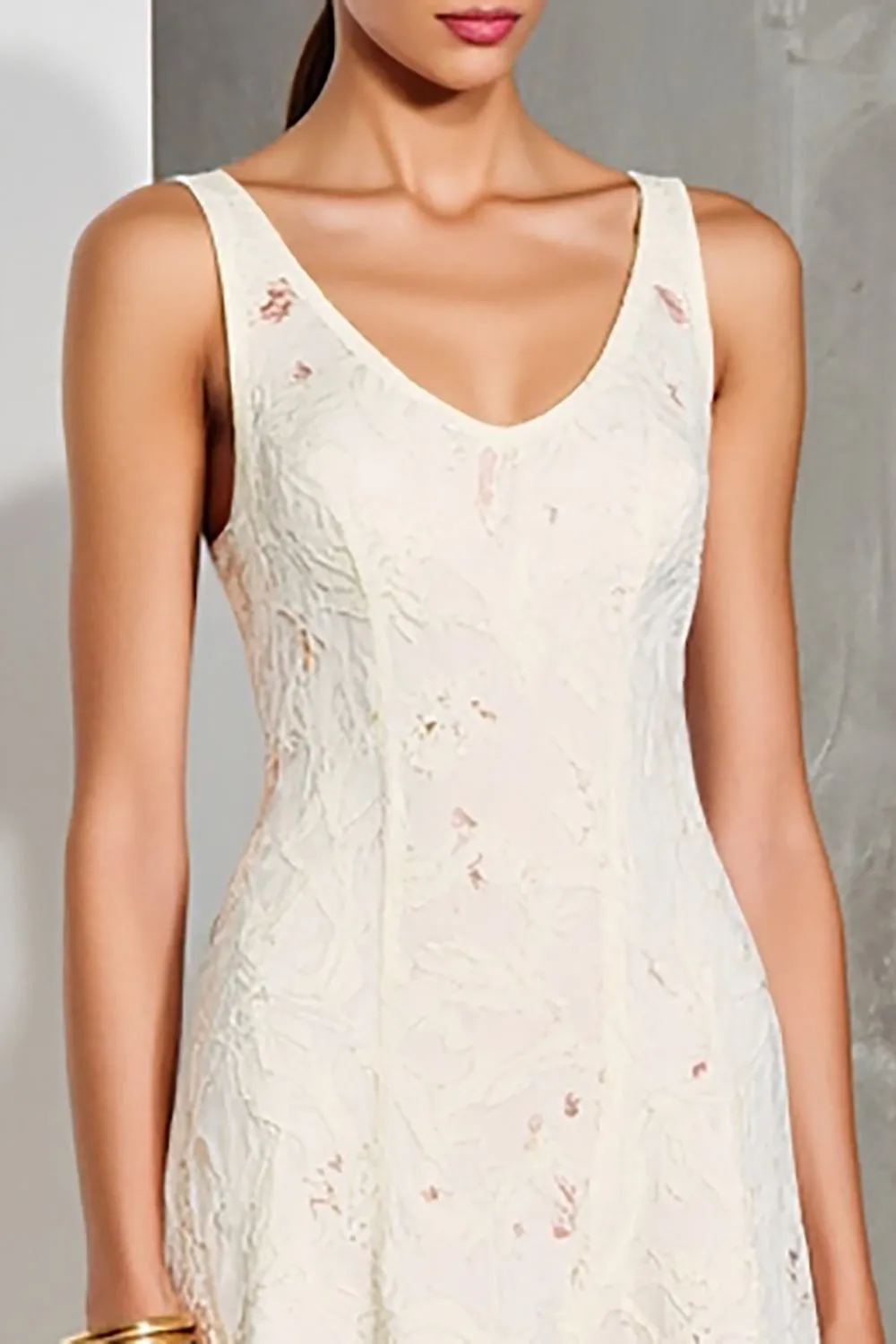 White A Line Midi Wedding Guest Dress With Appliques sold by Zapaka product image thumbnail 3