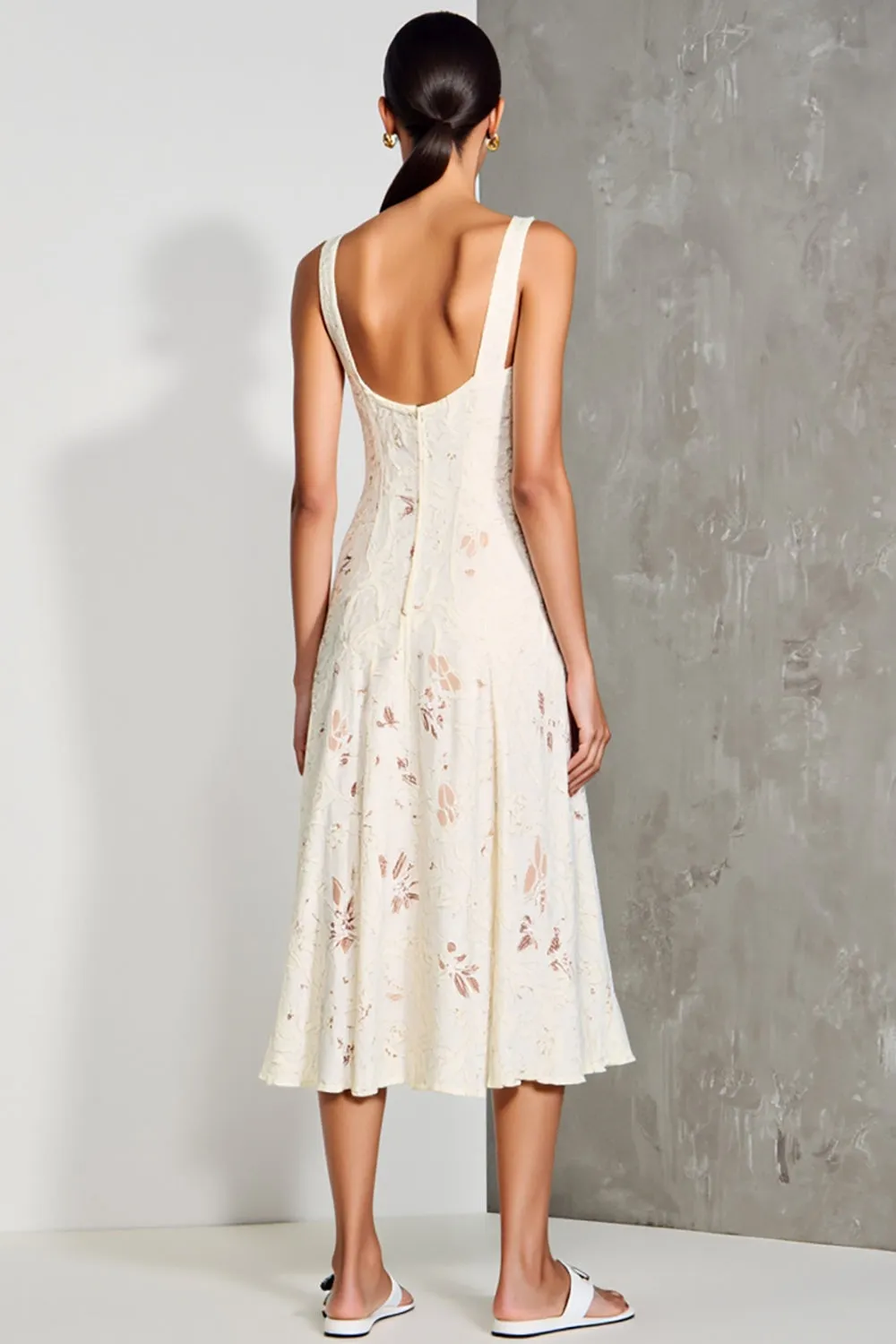 White A Line Midi Wedding Guest Dress With Appliques sold by Zapaka product image thumbnail 2