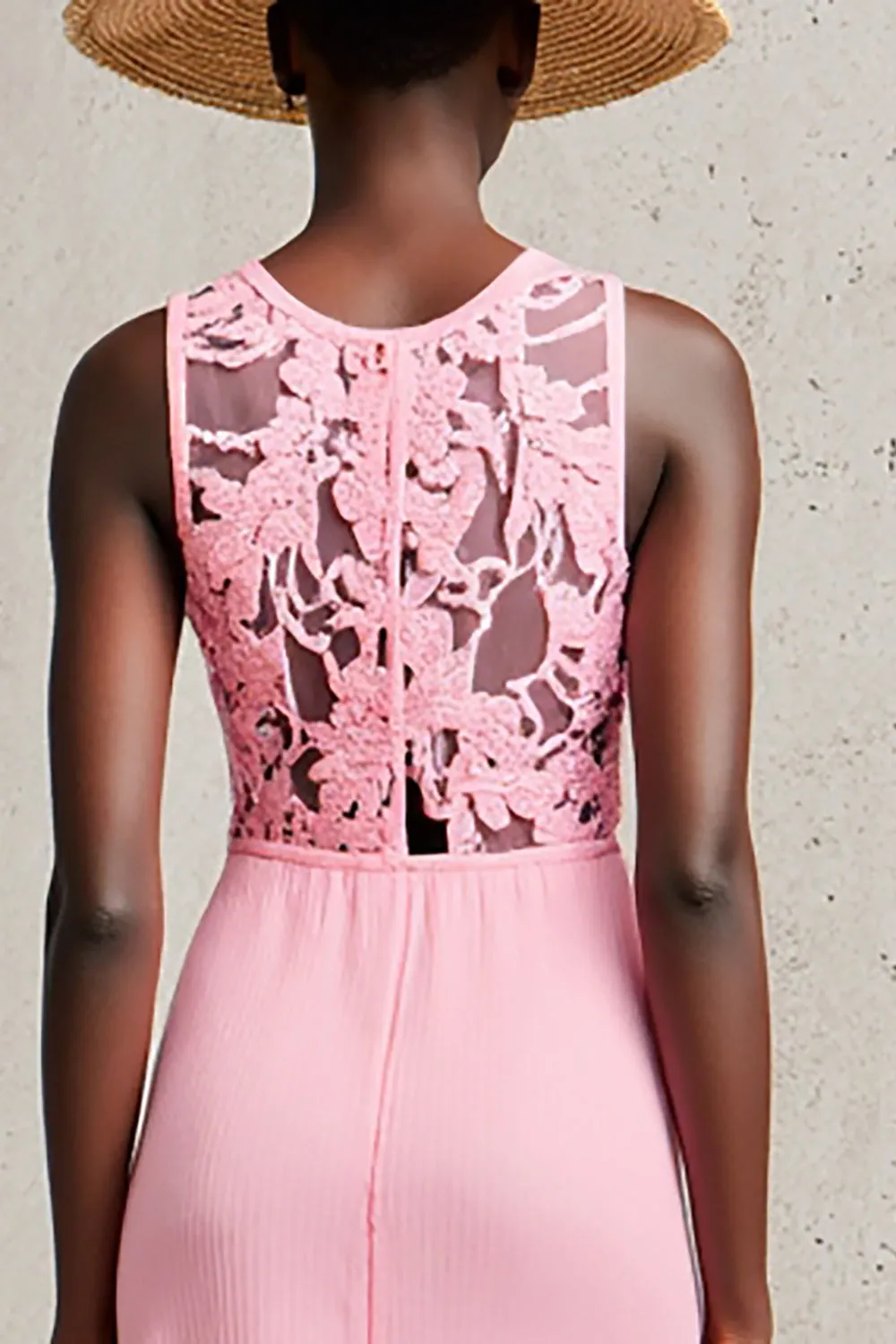 Pink Round Neck Sheath Wedding Guest Dress with Lace sold by Zapaka product image thumbnail 4