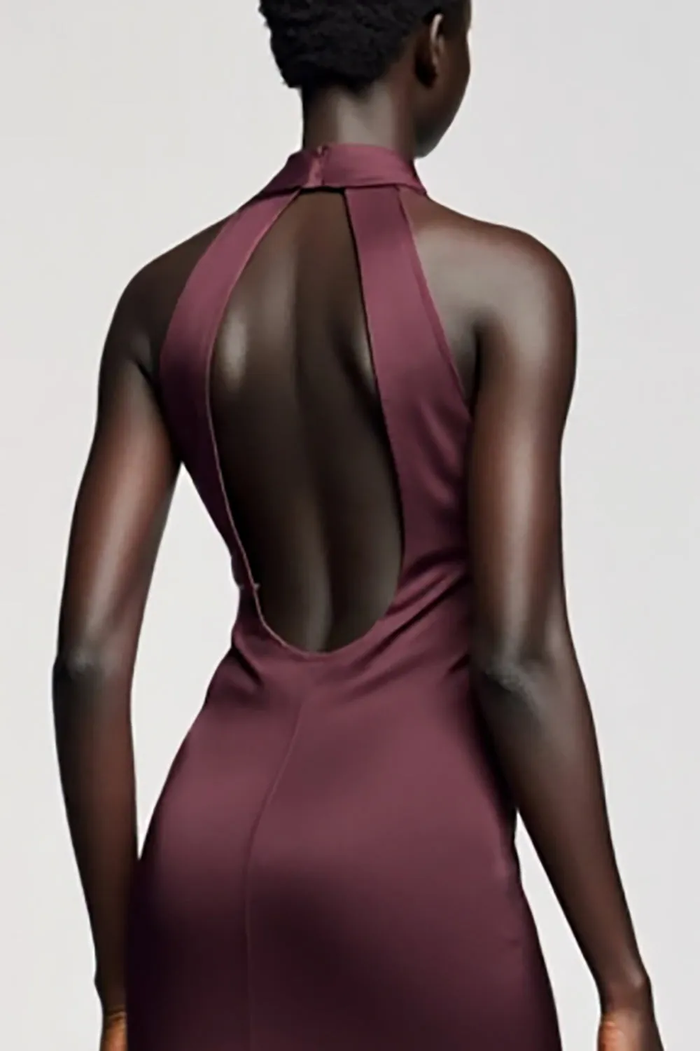 Dark Red Notched Lapel Satin Wedding Guest Dress sold by Zapaka product image thumbnail 4