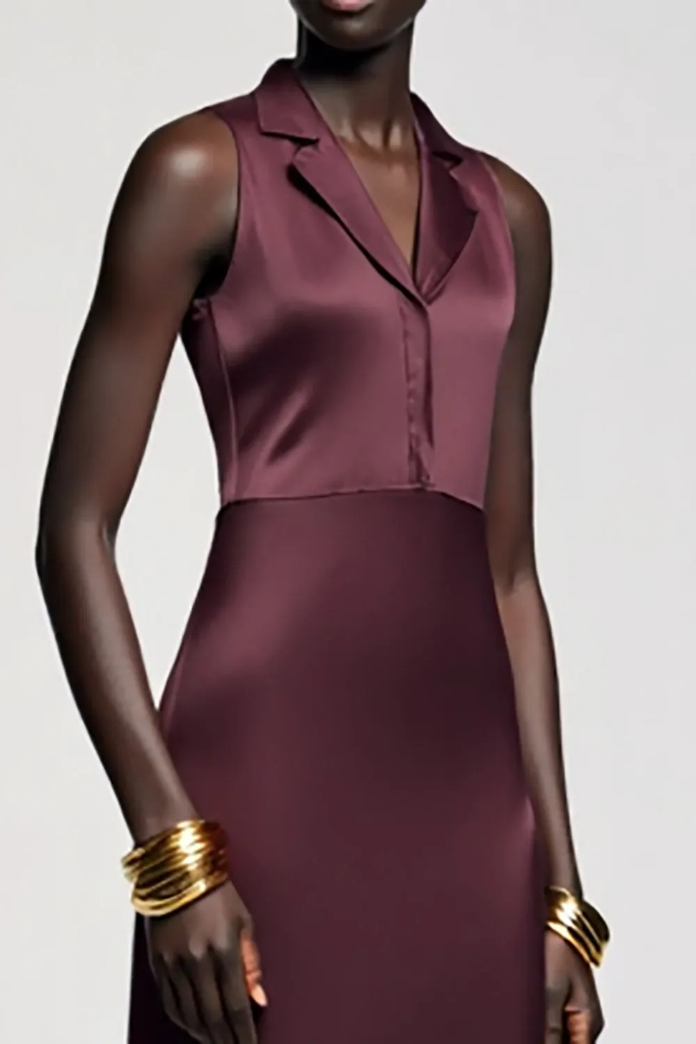 Dark Red Notched Lapel Satin Wedding Guest Dress sold by Zapaka product image thumbnail 3