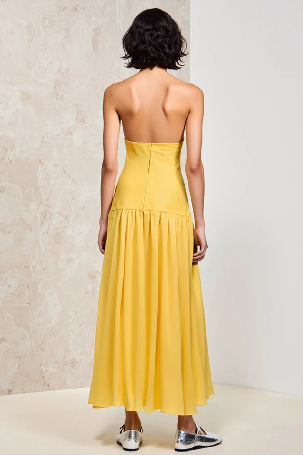 Yellow Strapless Ruched A Line Wedding Guest Dress sold by Zapaka product image thumbnail 2