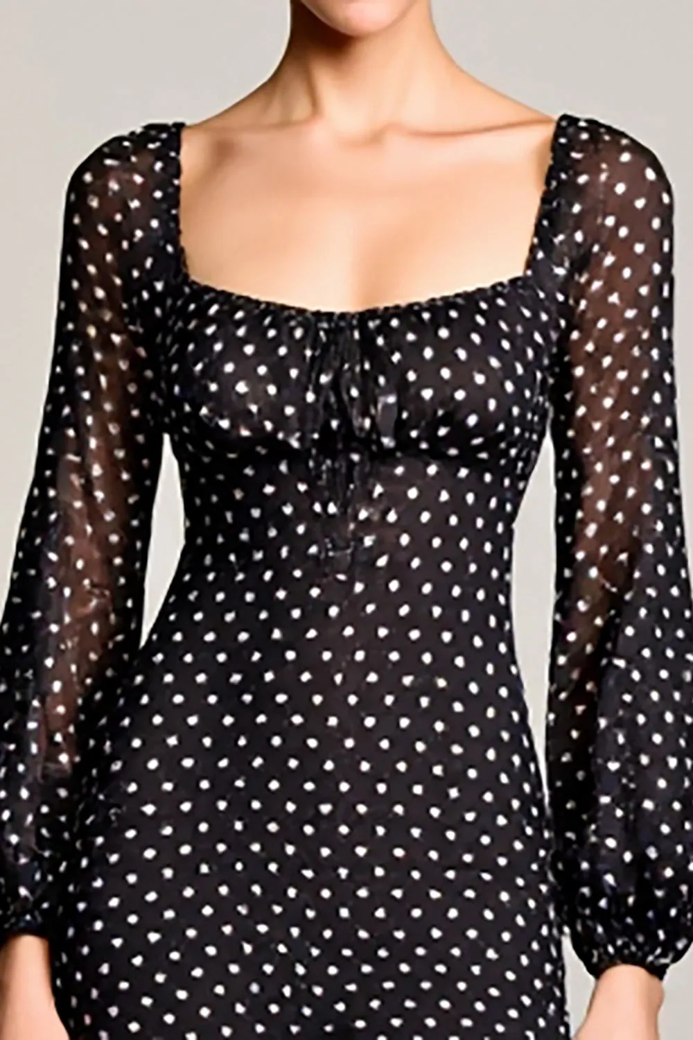 Black A Line Polka Dots Wedding Guest Dress With Long Sleeves sold by Zapaka product image thumbnail 3